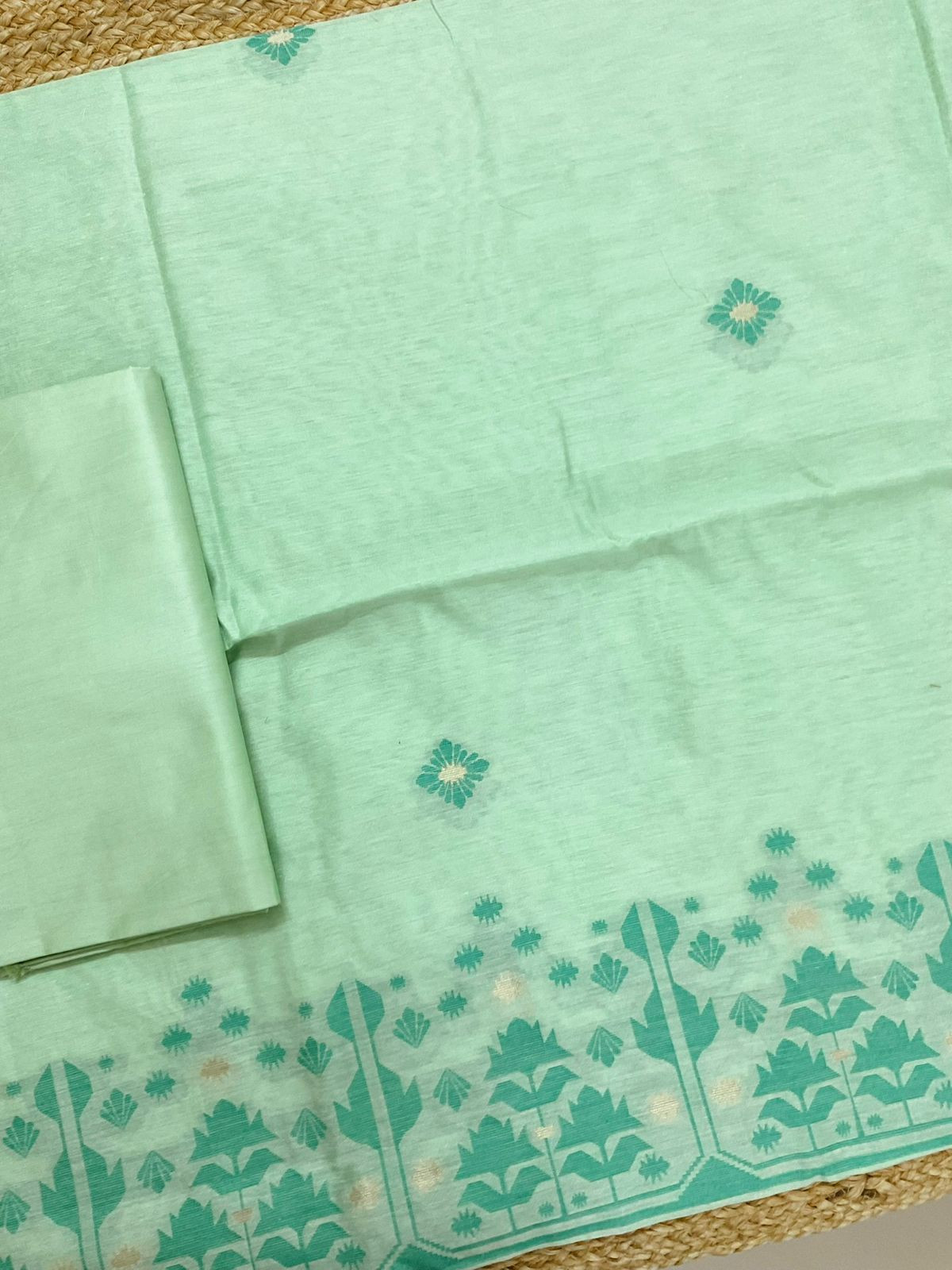 Soft Slub Chanderi Jamdani Weaved Suit - Green