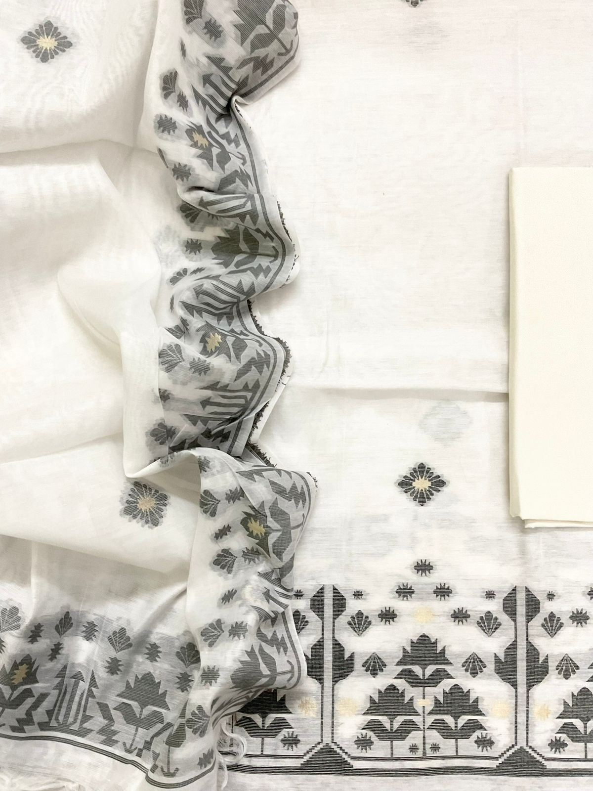 Soft Slub Chanderi Jamdani Weaved Suit - OffWhite