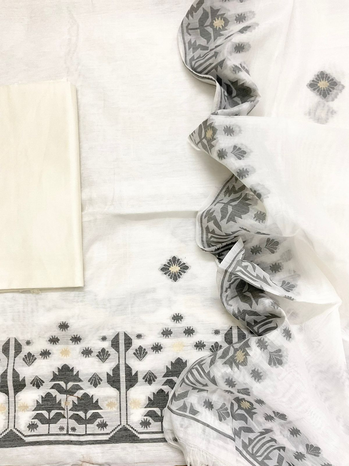 Soft Slub Chanderi Jamdani Weaved Suit - OffWhite