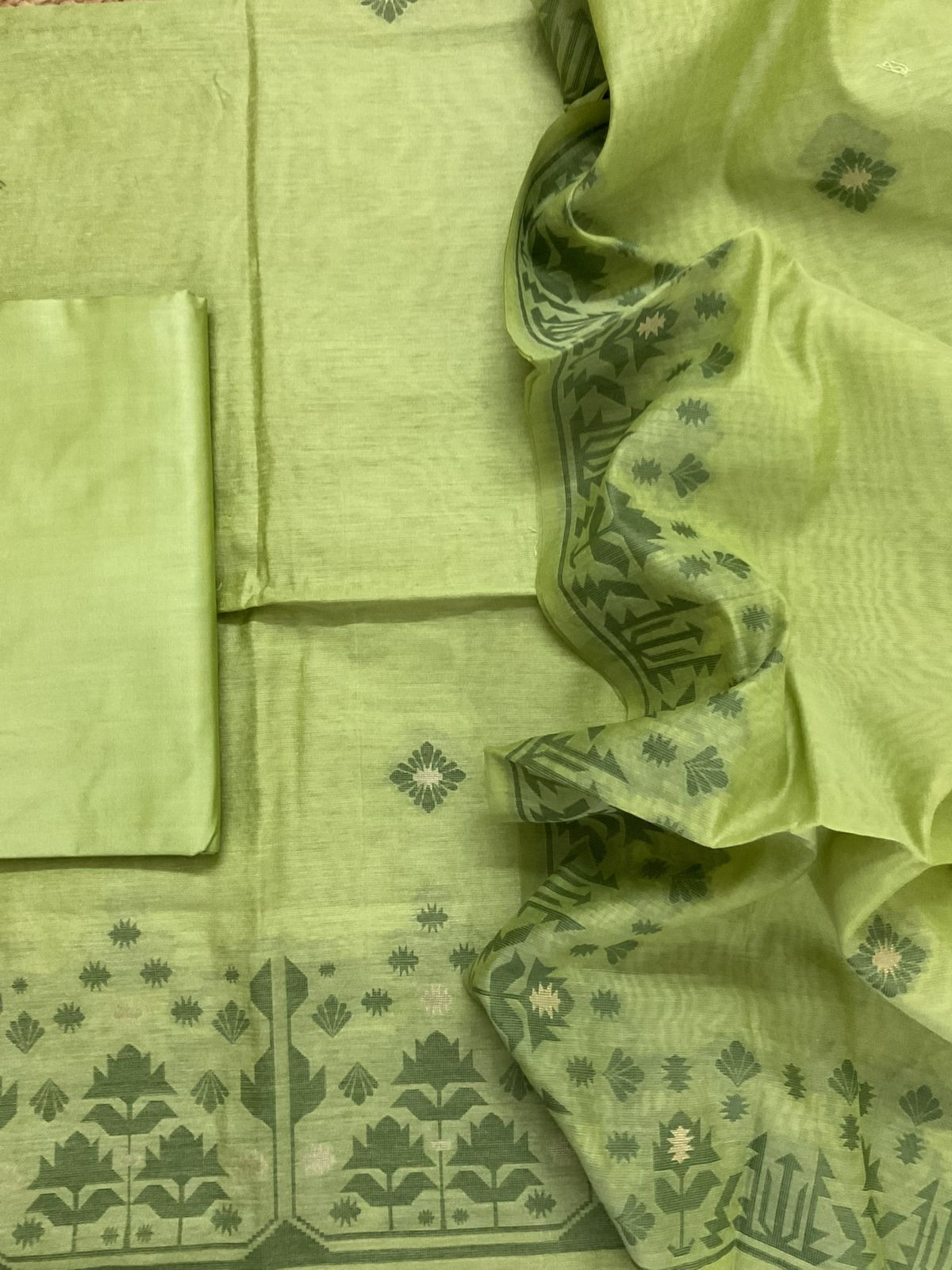Soft Slub Chanderi Jamdani Weaved Suit - Green
