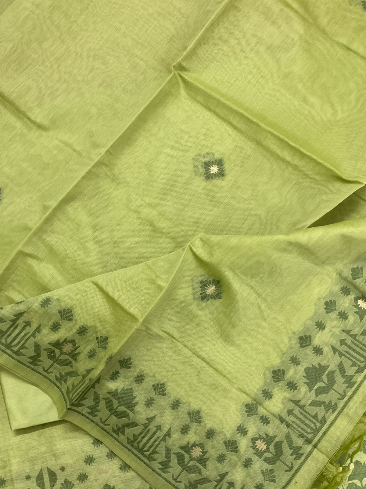 Soft Slub Chanderi Jamdani Weaved Suit - Green