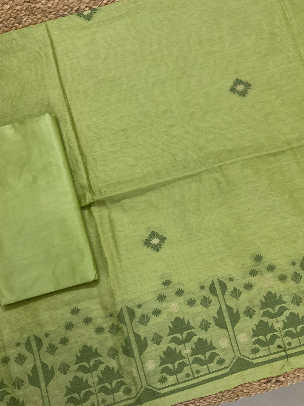 Soft Slub Chanderi Jamdani Weaved Suit - Green