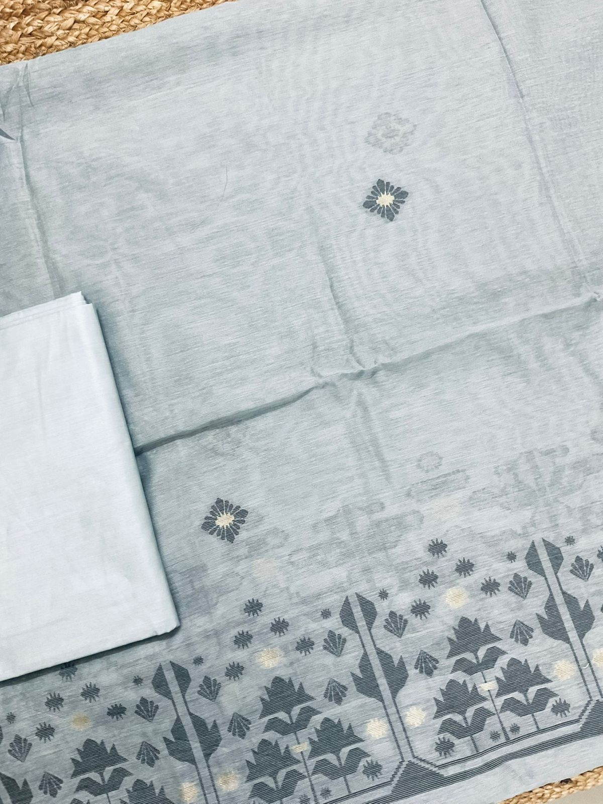 Soft Slub Chanderi Jamdani Weaved Suit - Grey