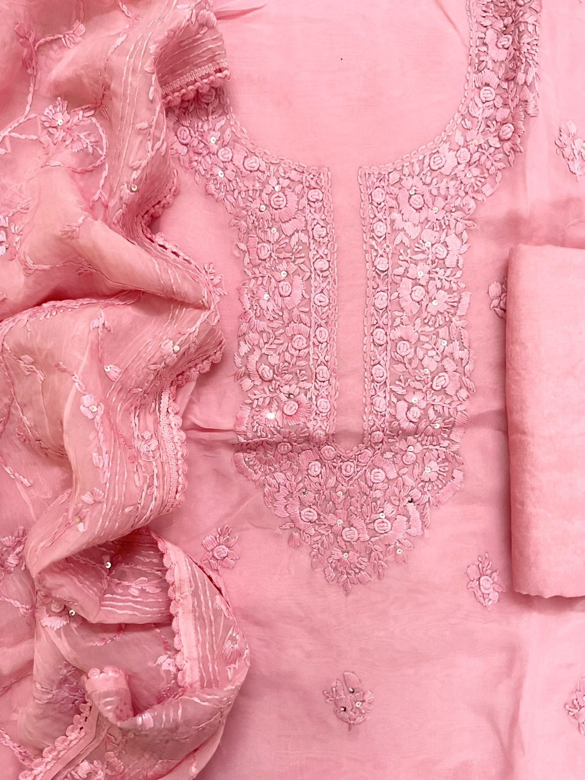 Pure Organza Embroidered Suit - Pink