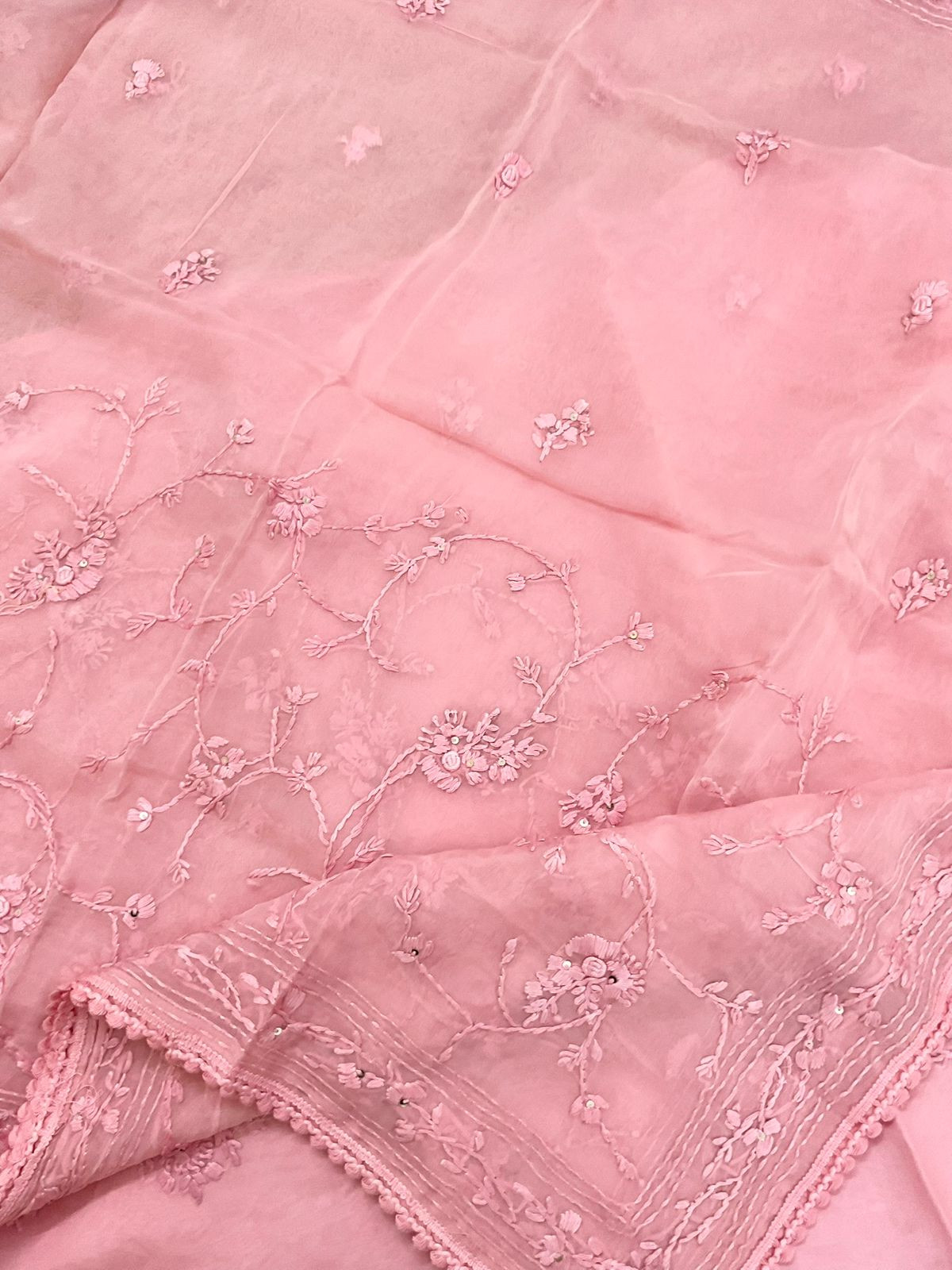 Pure Organza Embroidered Suit - Pink