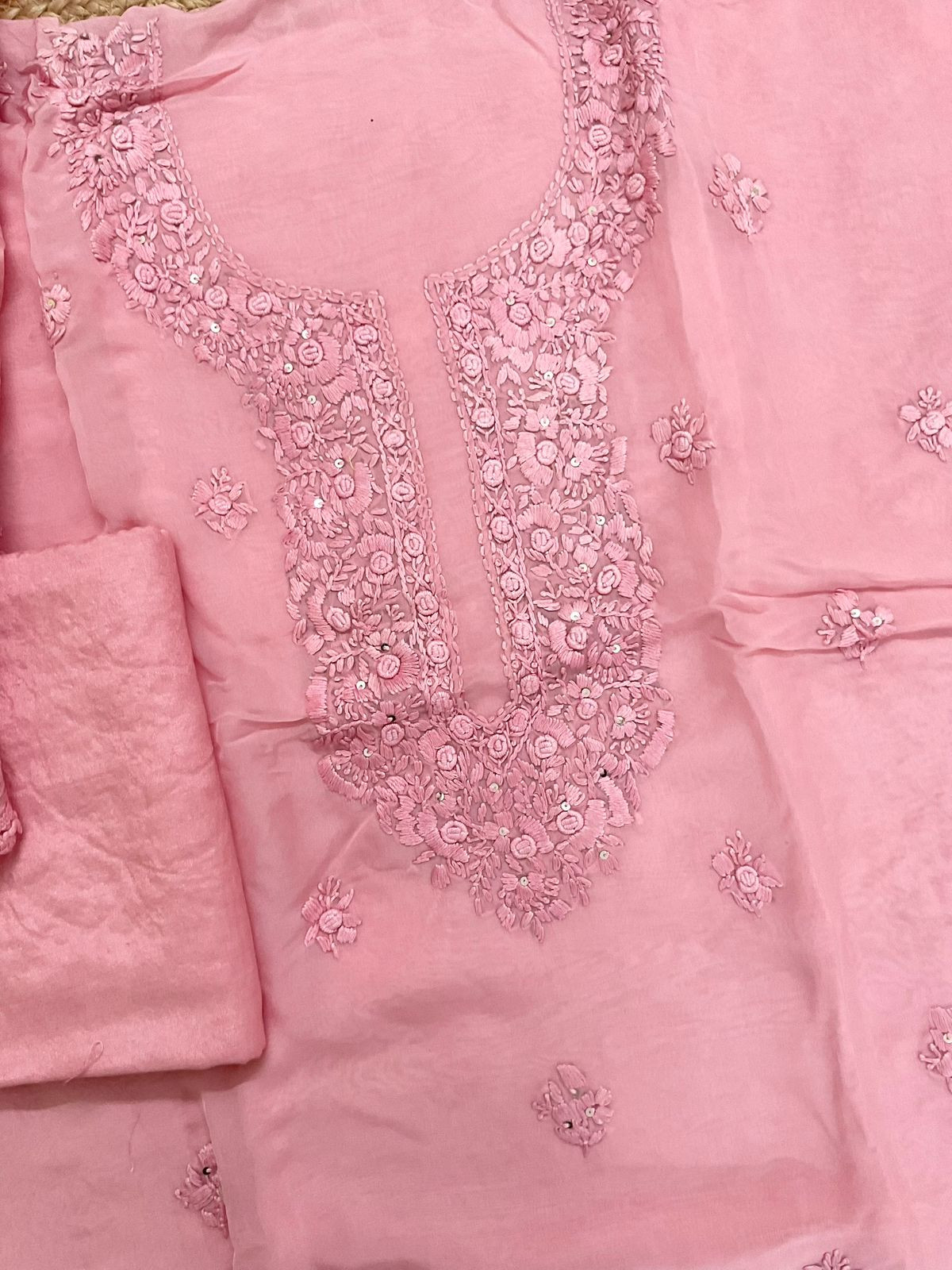 Pure Organza Embroidered Suit - Pink