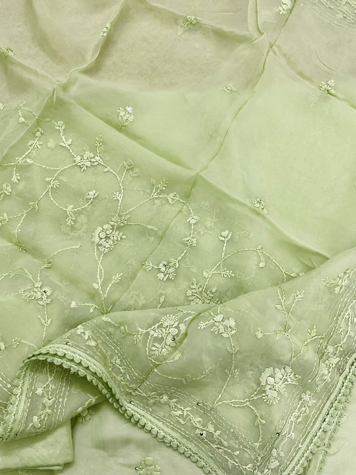 Pure Organza Embroidered Suit - Green