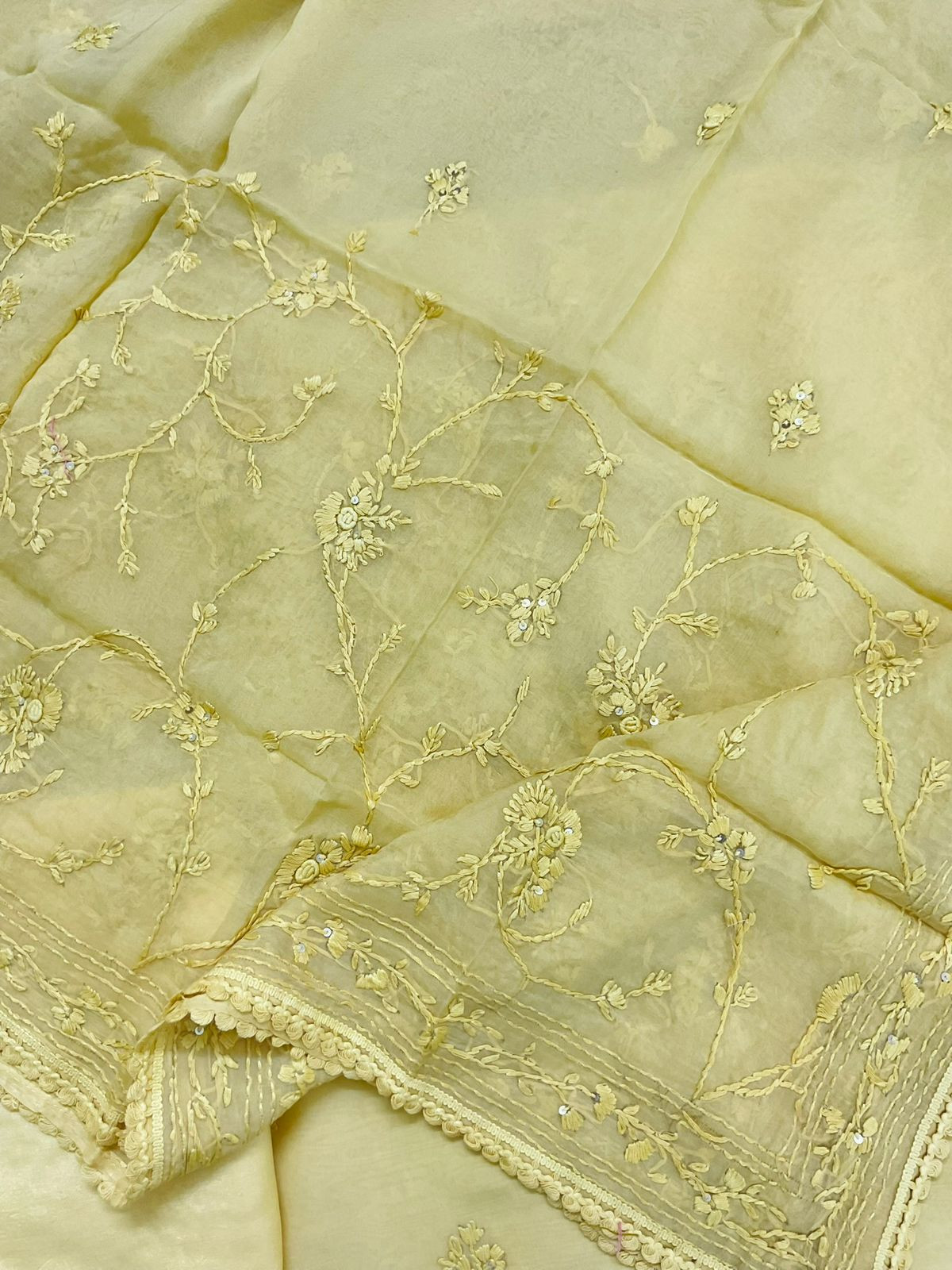 Pure Organza Embroidered Suit - Yellow
