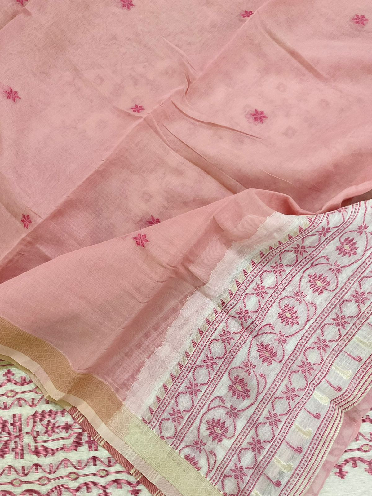 Soft Slub Chanderi Jamdani Weaved Embroidered Suit - Pink