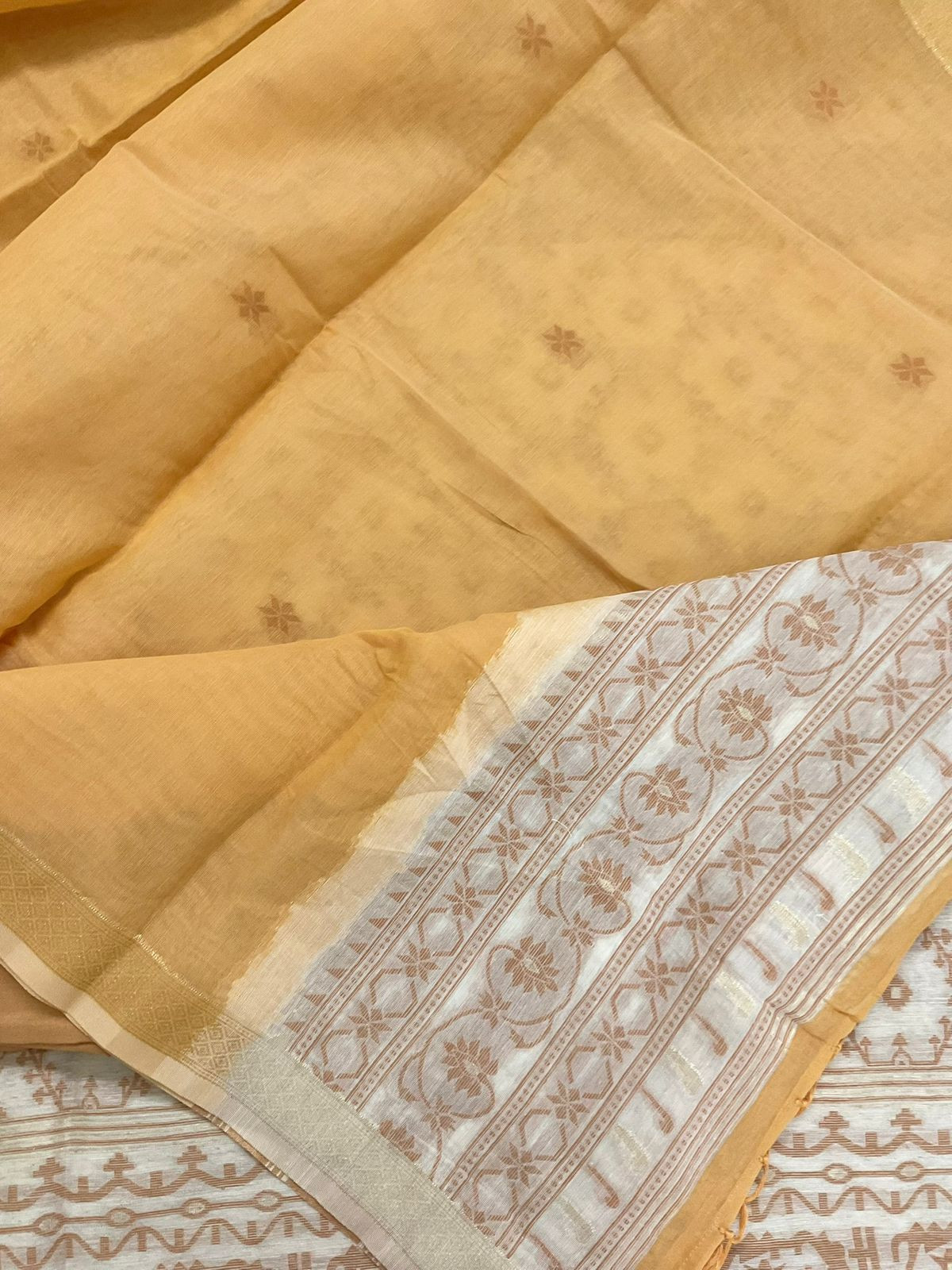 Soft Slub Chanderi Jamdani Weaved Embroidered Suit - Yellow