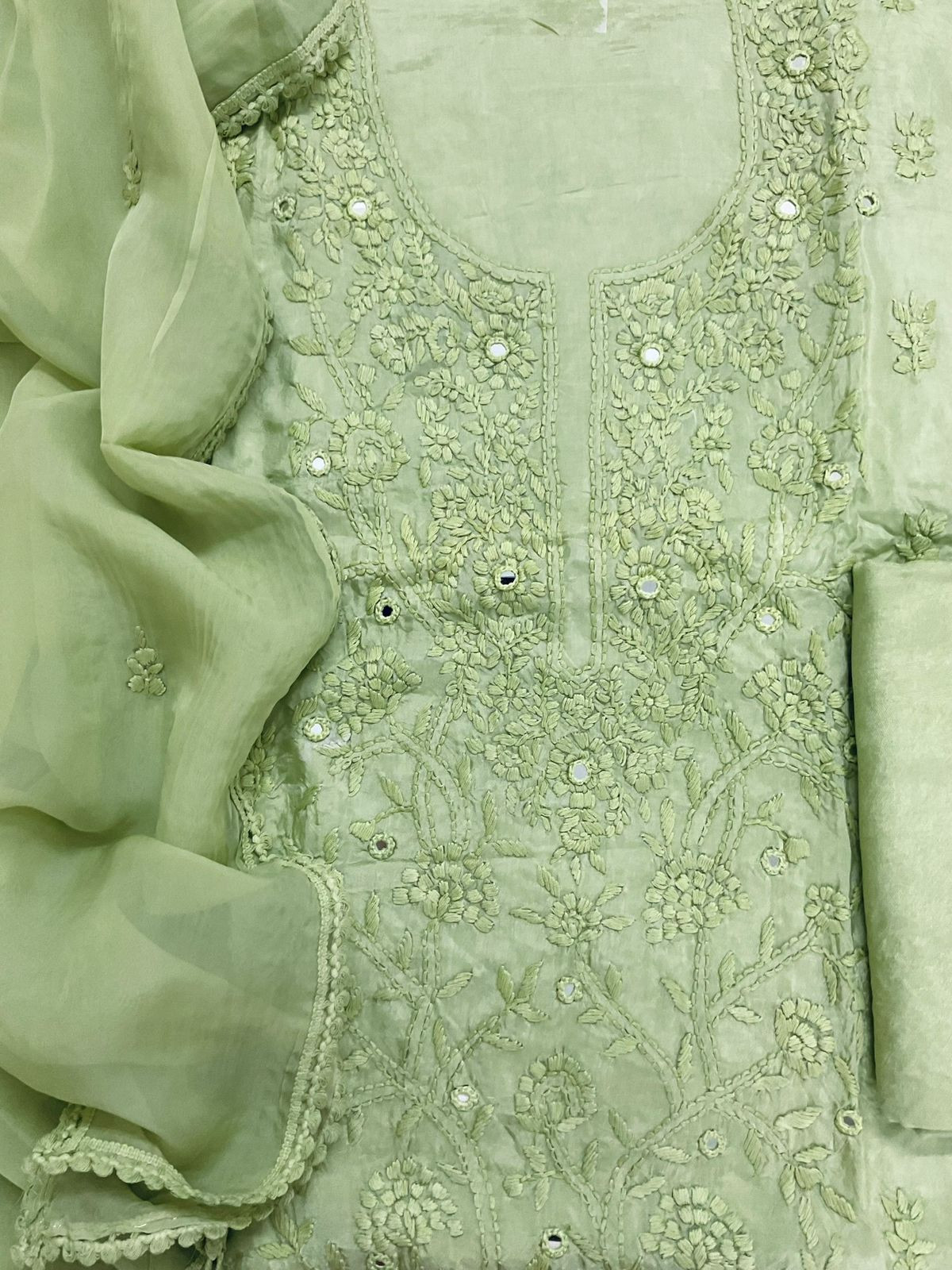 Pure Upada Silk Embroidered Suit - Green
