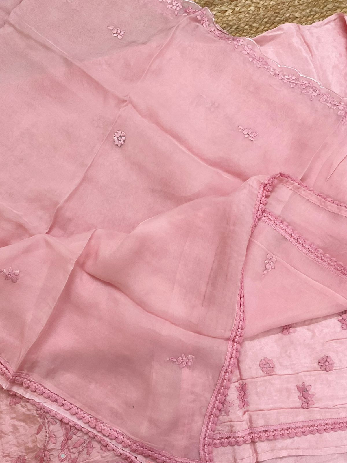 Pure Upada Silk Embroidered Suit - Peach