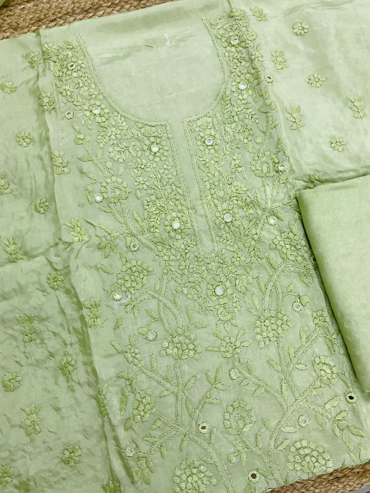 Pure Upada Silk Embroidered Suit - Green