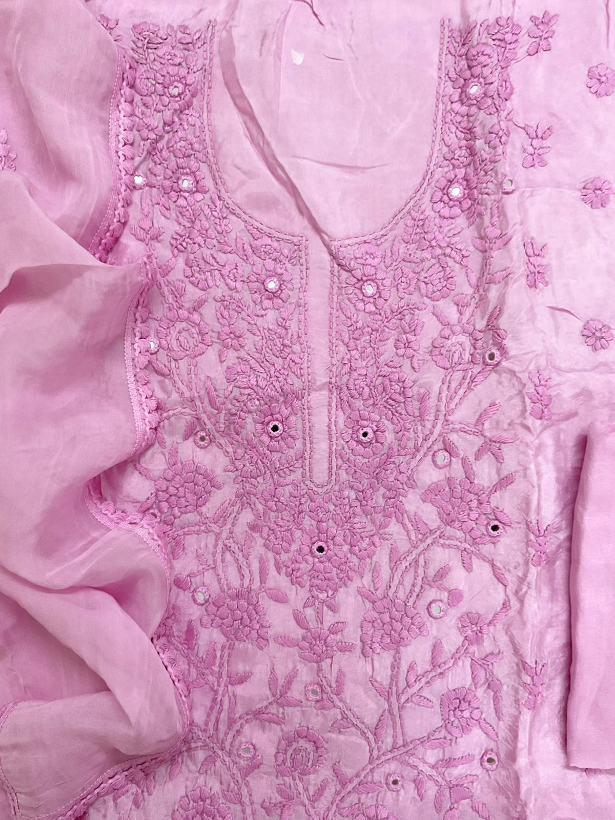 Pure Upada Silk Embroidered Suit - Pink