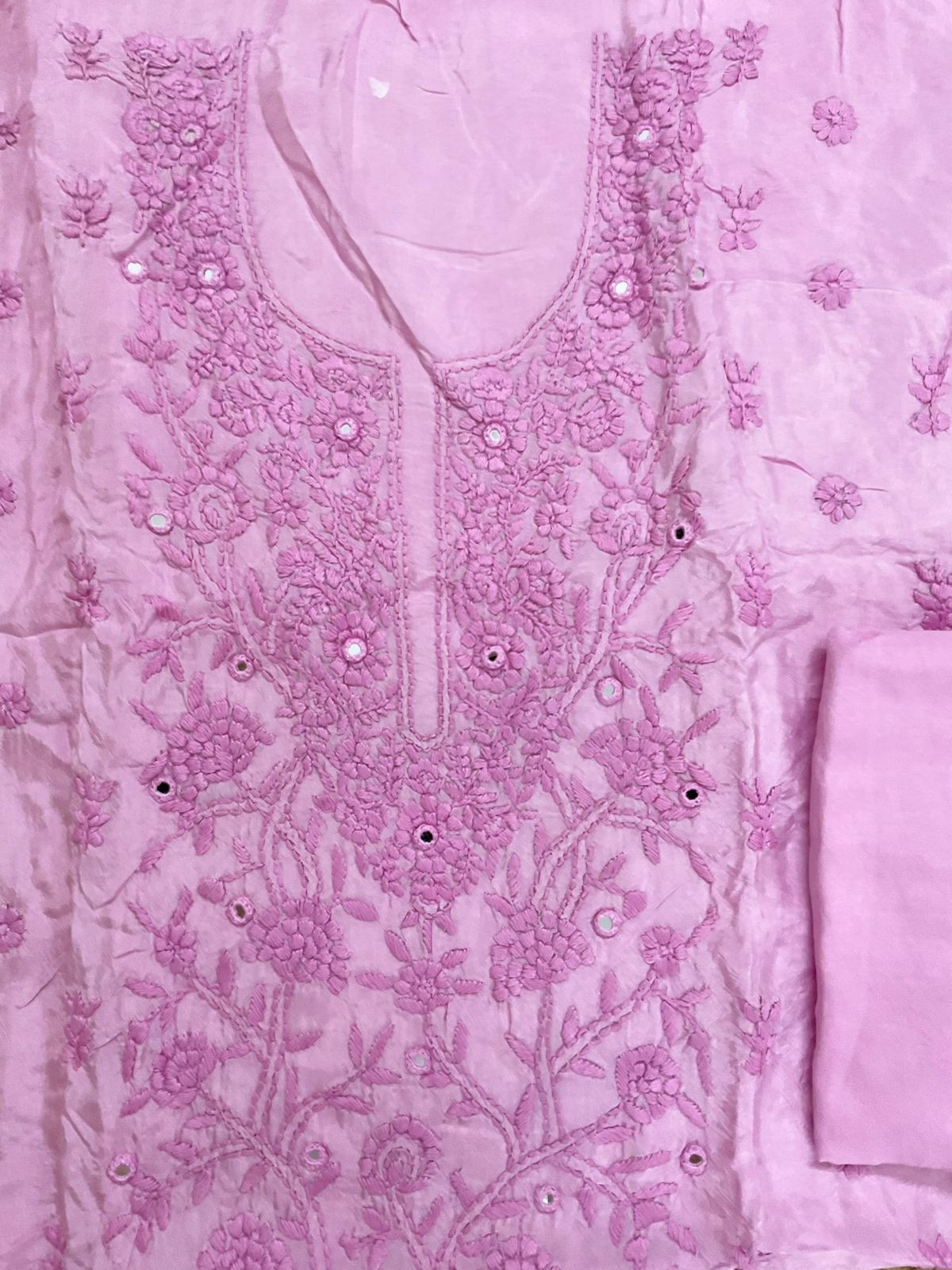 Pure Upada Silk Embroidered Suit - Pink