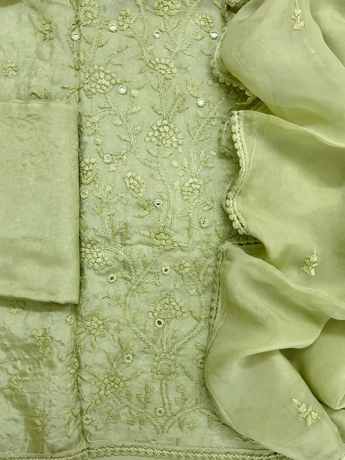 Pure Upada Silk Embroidered Suit - Green