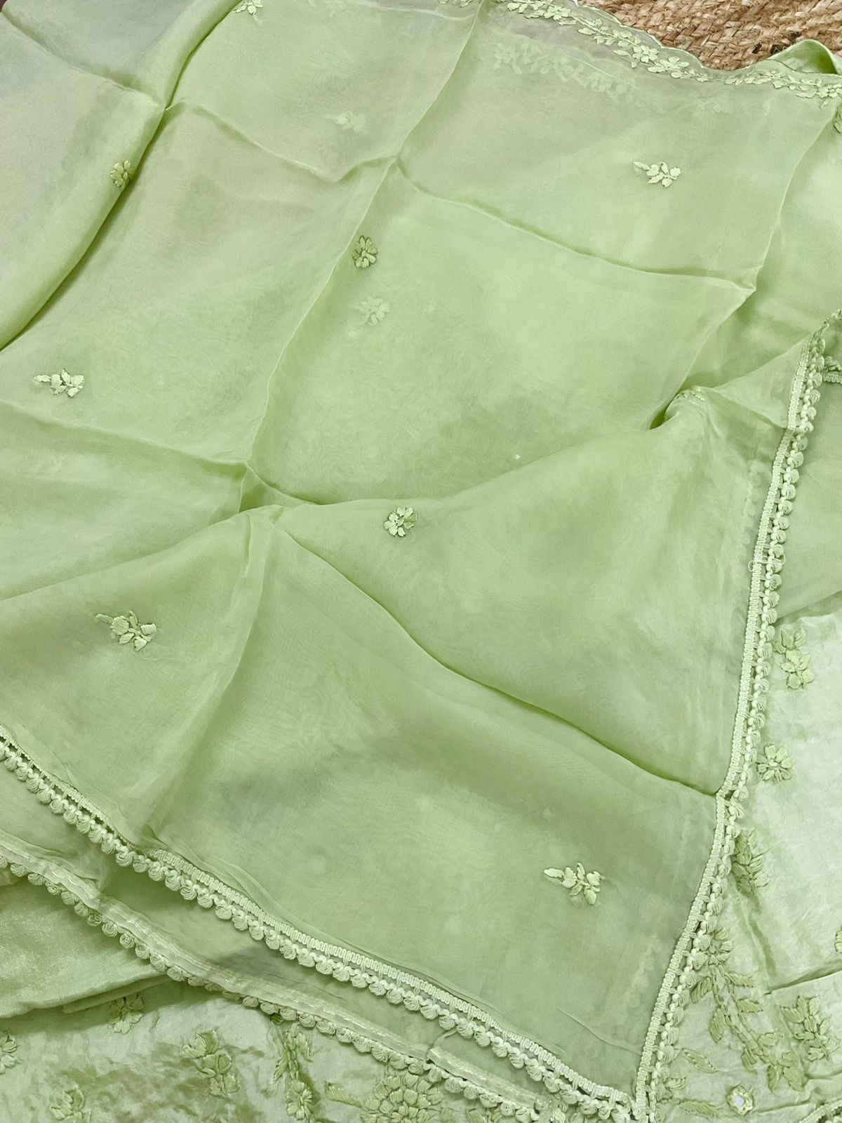 Pure Upada Silk Embroidered Suit - Green