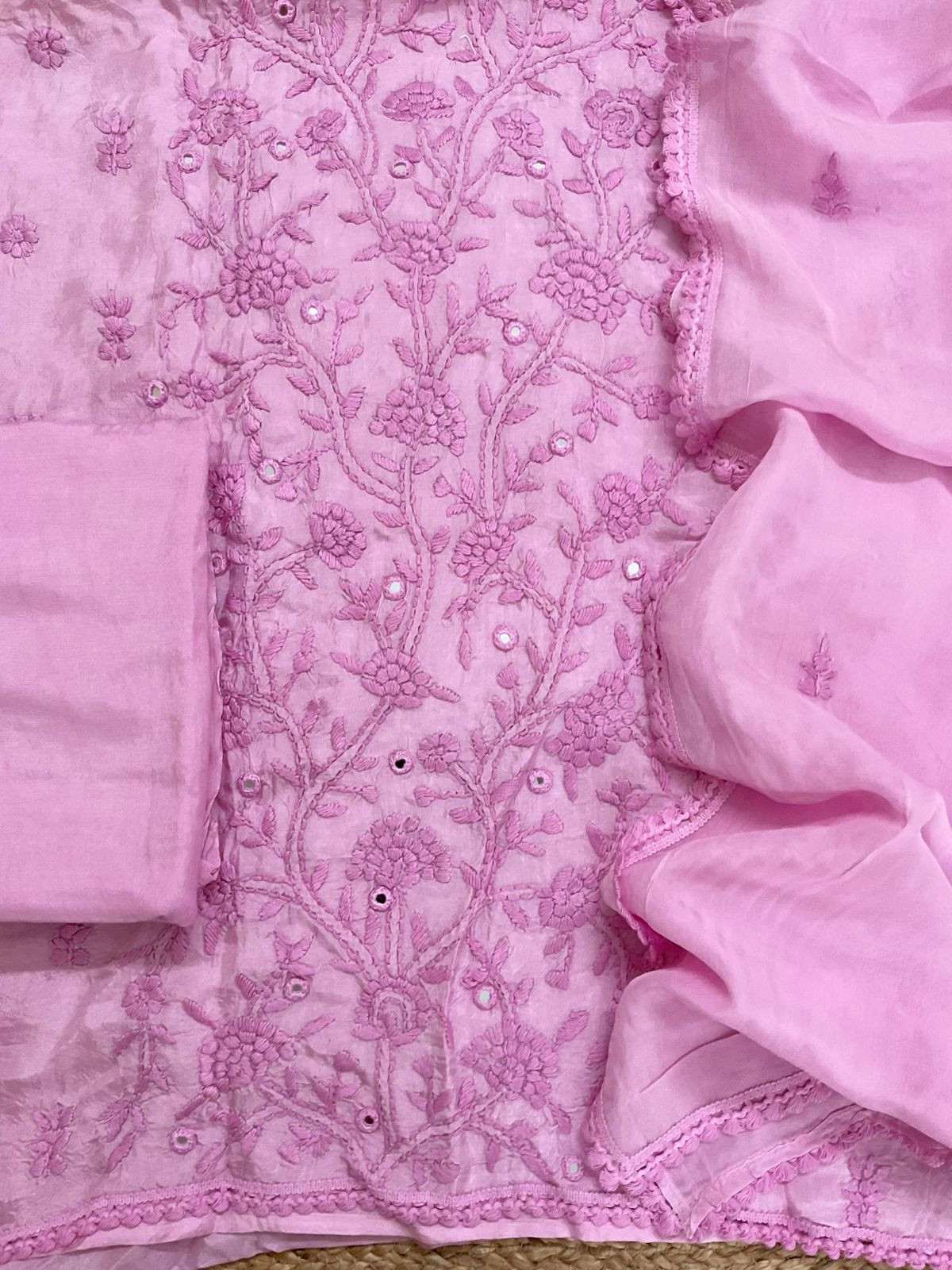 Pure Upada Silk Embroidered Suit - Pink