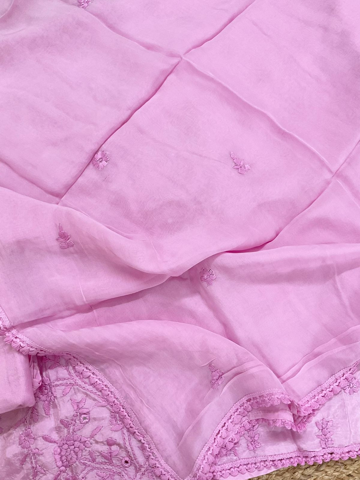 Pure Upada Silk Embroidered Suit - Pink