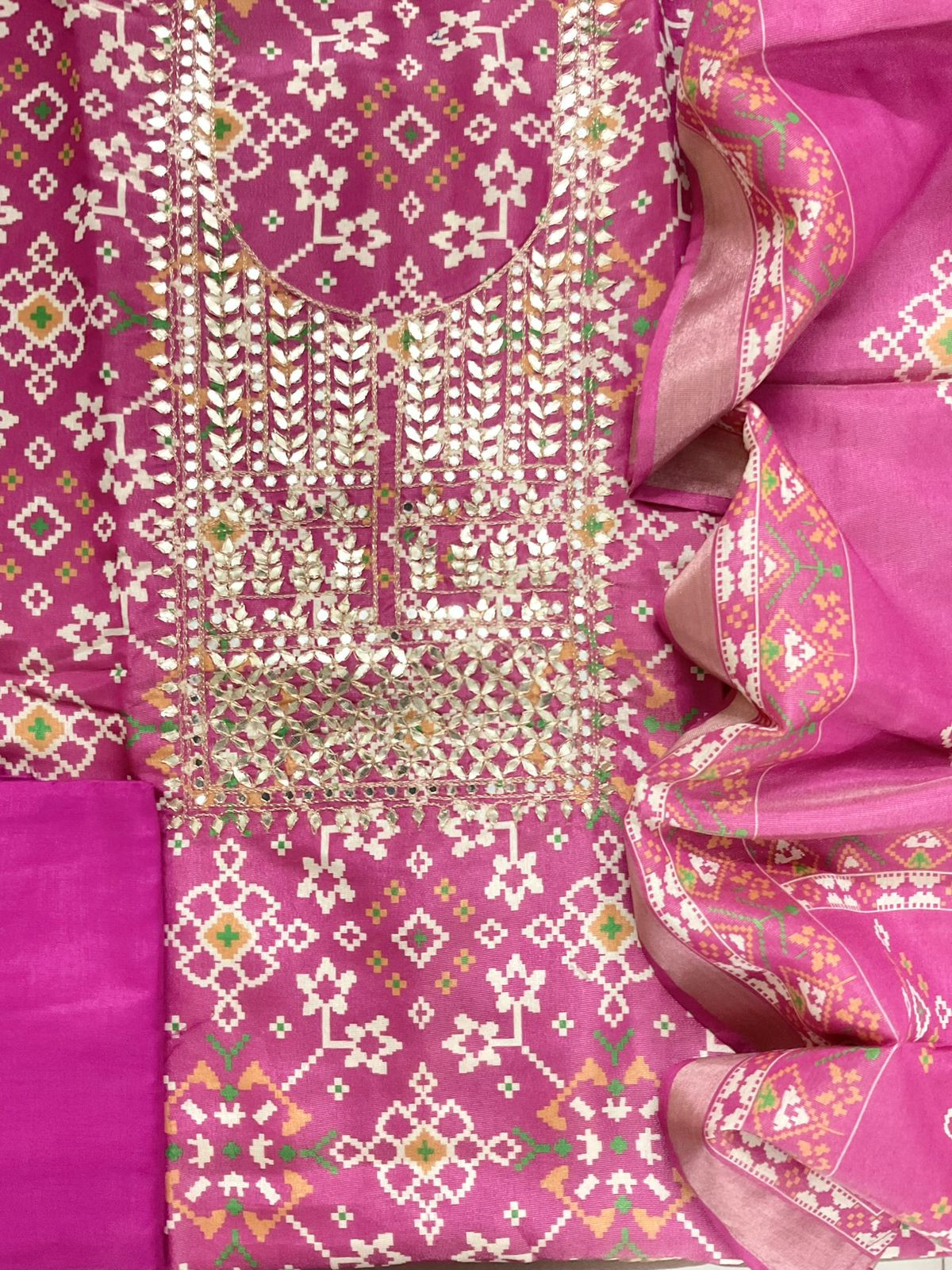 Soft Tissue Shimmer Silk Printed Embroidered Suit - Pink