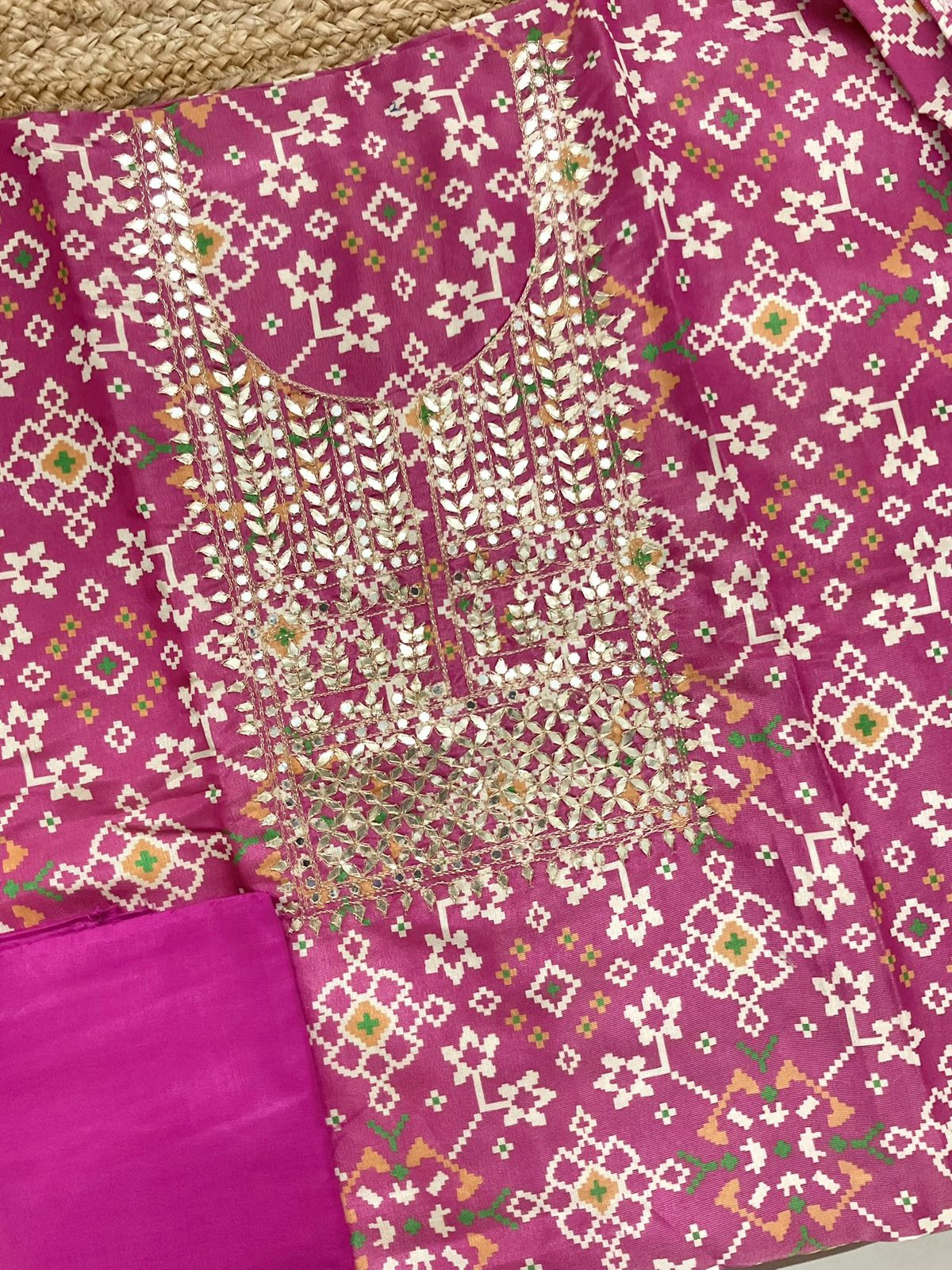 Soft Tissue Shimmer Silk Printed Embroidered Suit - Pink