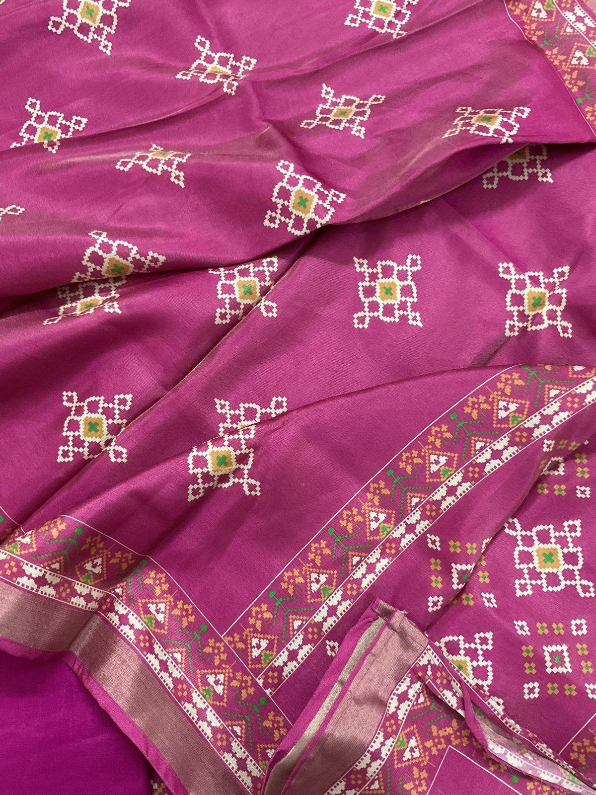 Soft Tissue Shimmer Silk Printed Embroidered Suit - Pink