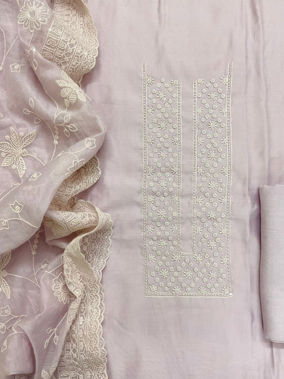 Pure Muslin Embroidered Suit - Lavender