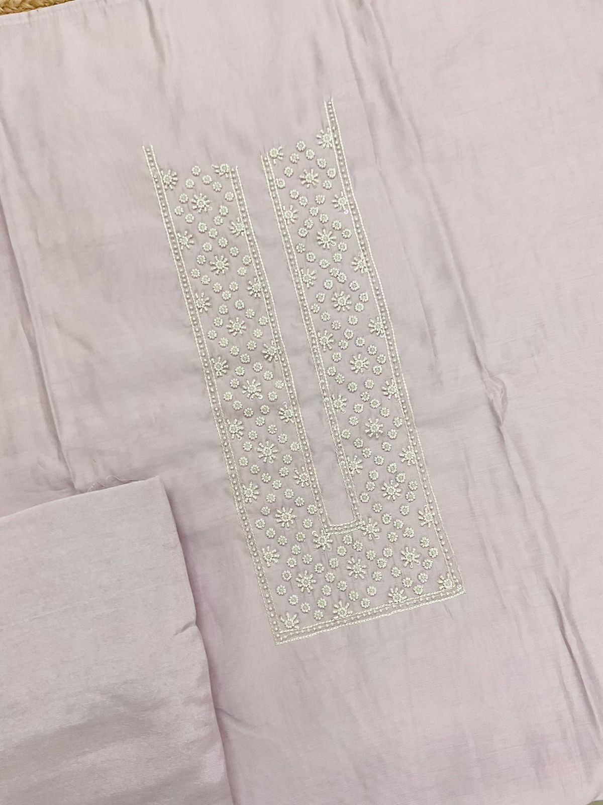 Pure Muslin Embroidered Suit - Lavender