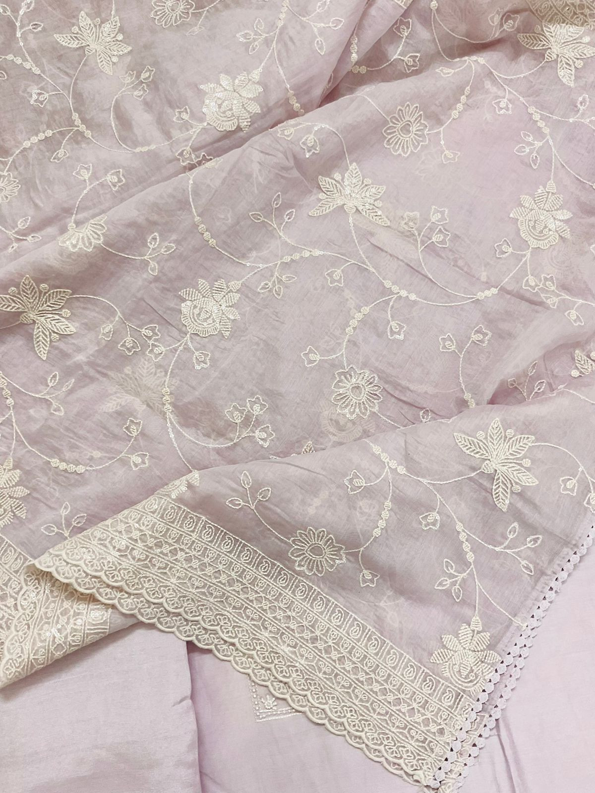 Pure Muslin Embroidered Suit - Lavender
