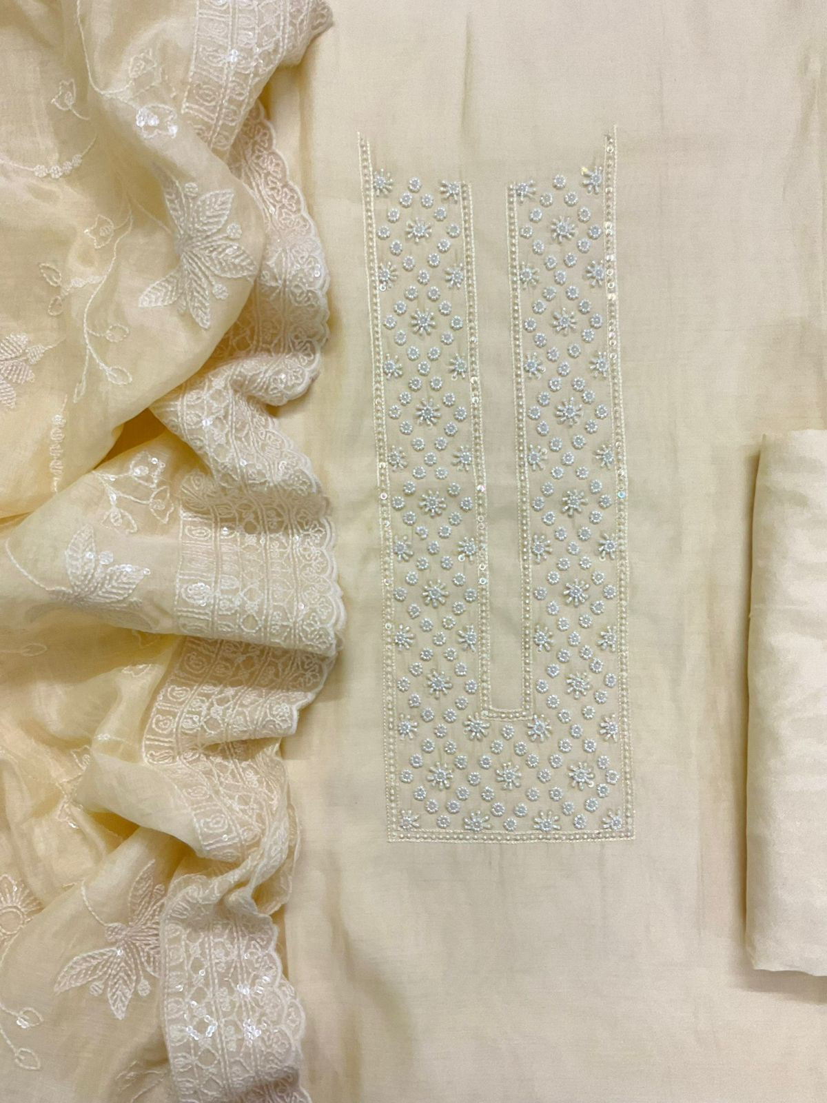 Pure Muslin Embroidered Suit - Yellow