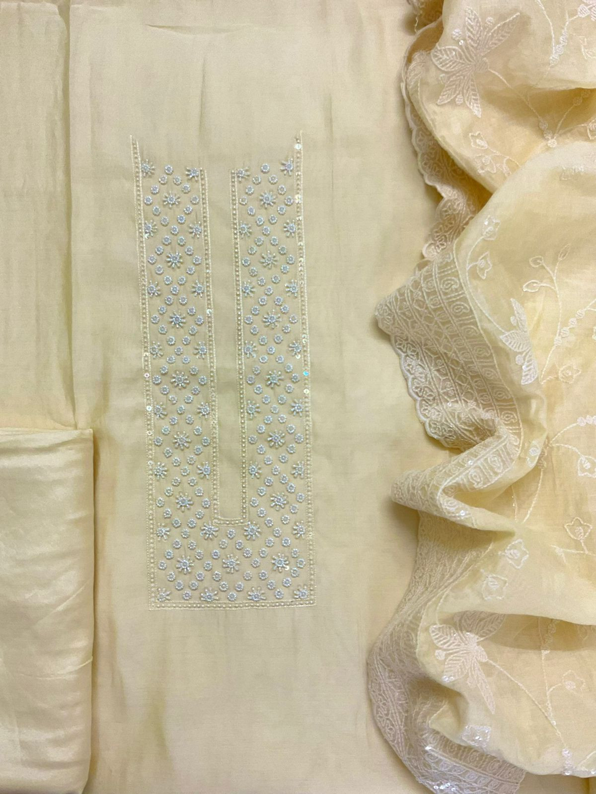 Pure Muslin Embroidered Suit - Yellow