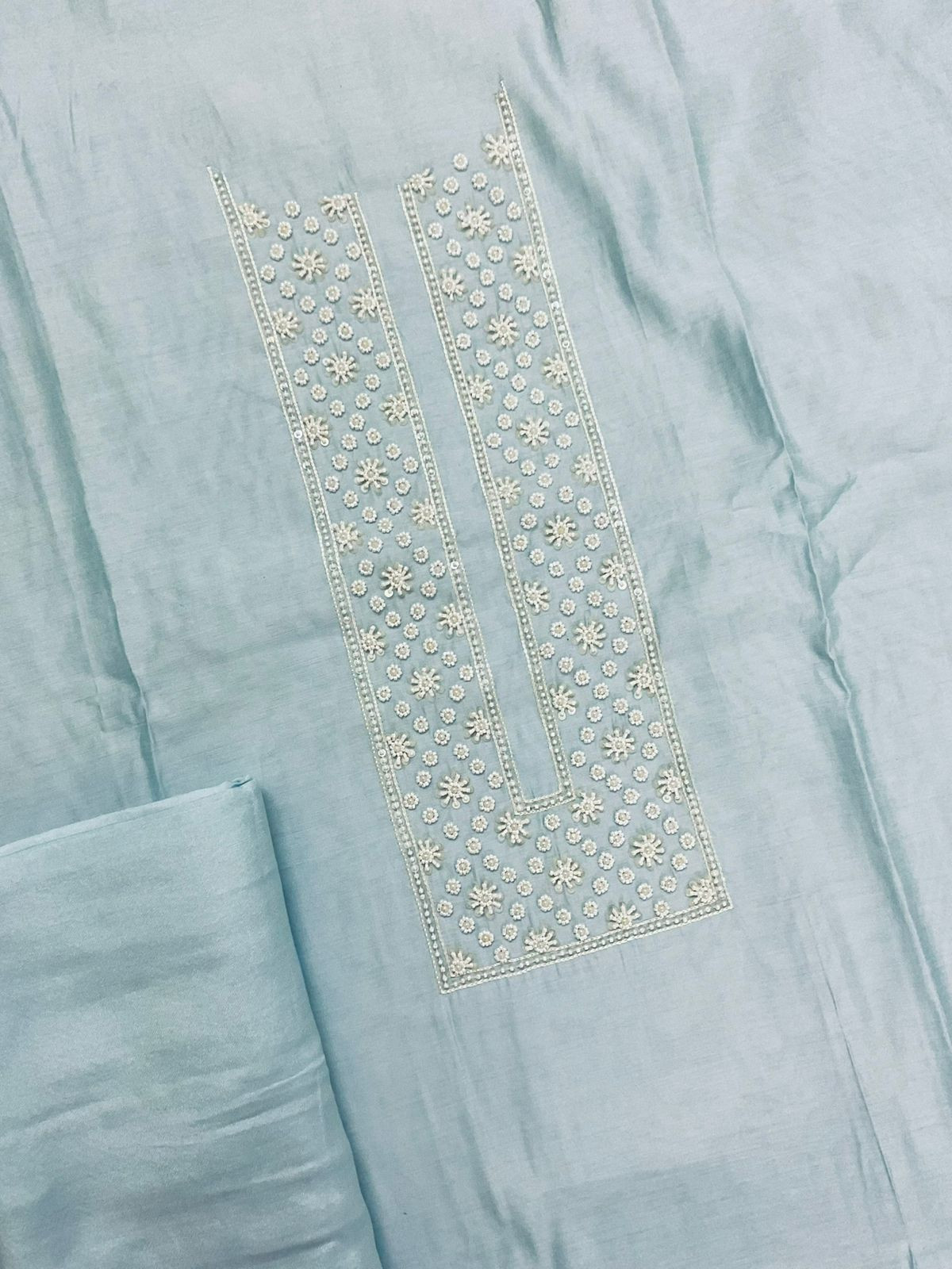 Pure Muslin Embroidered Suit - Blue