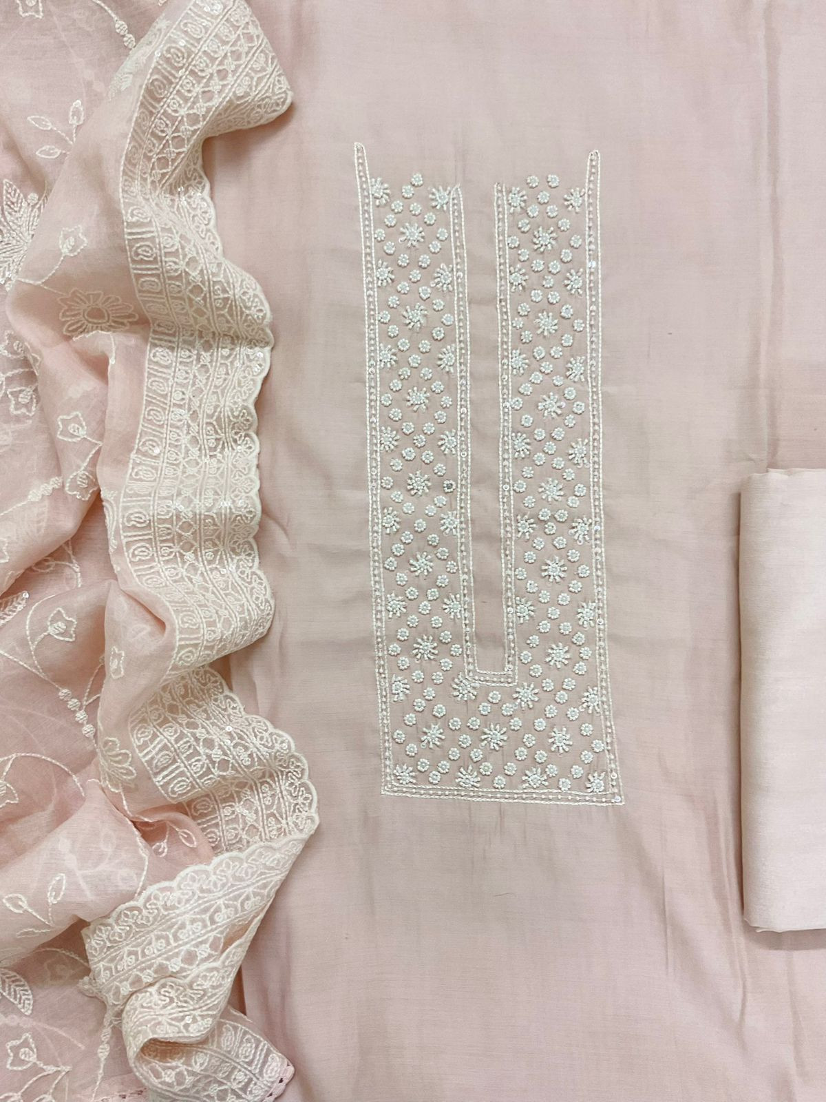 Pure Muslin Embroidered Suit - Pink