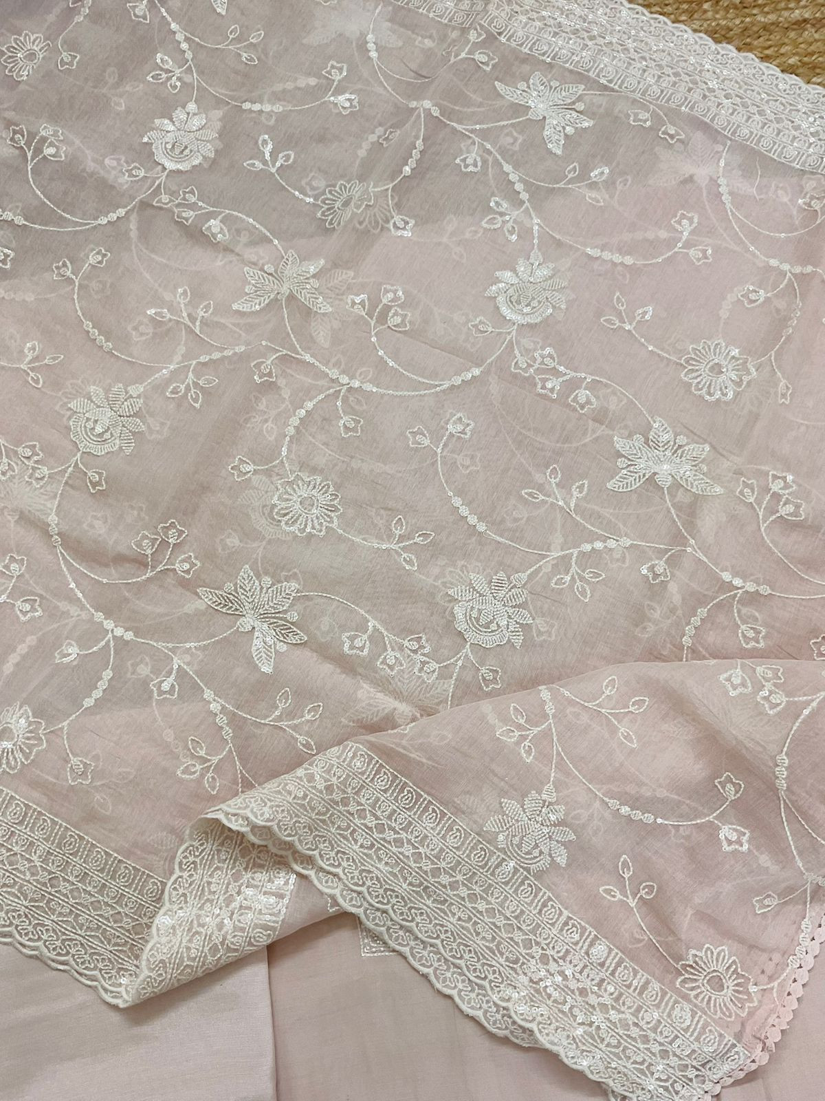 Pure Muslin Embroidered Suit - Pink
