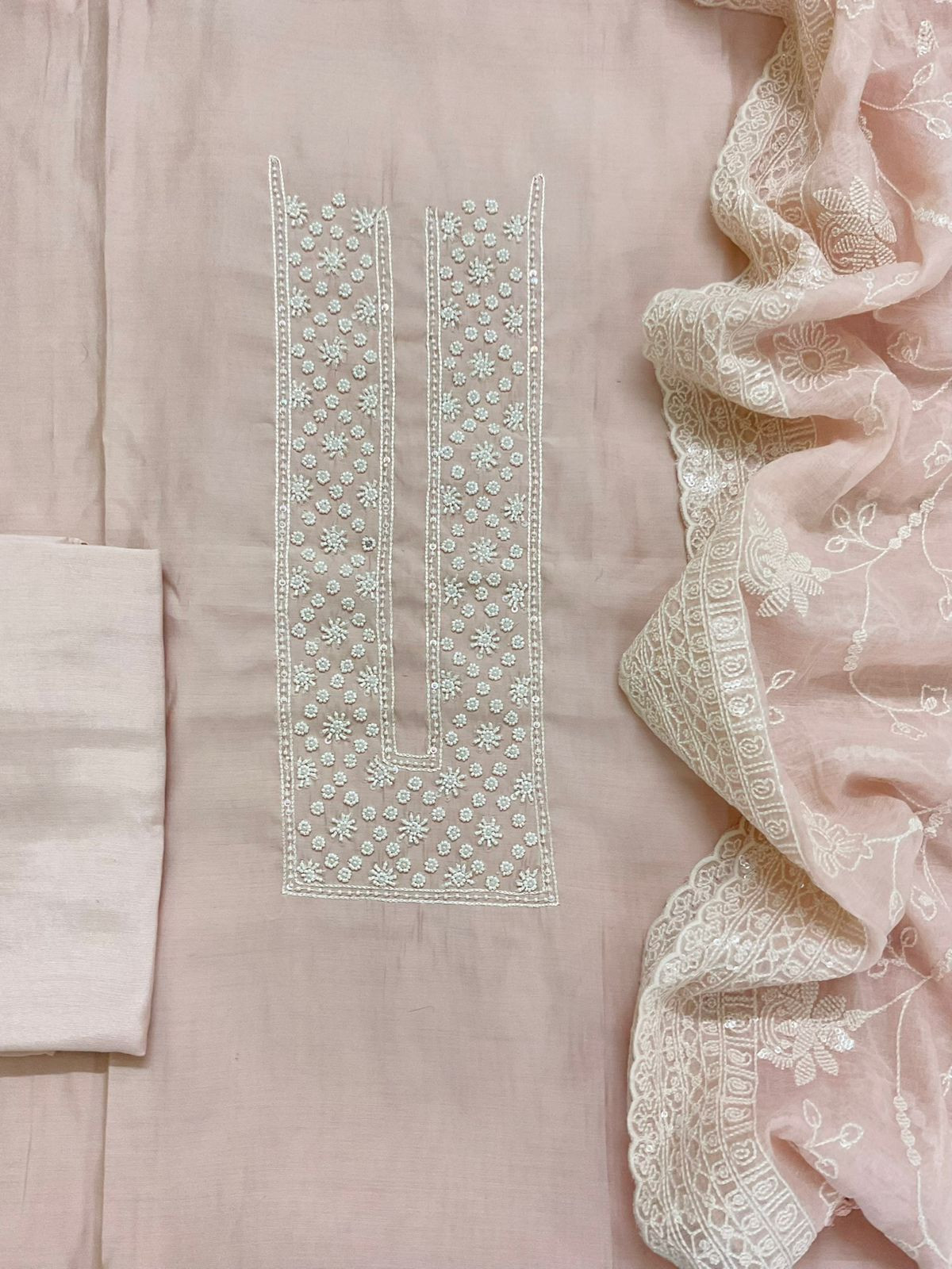 Pure Muslin Embroidered Suit - Pink