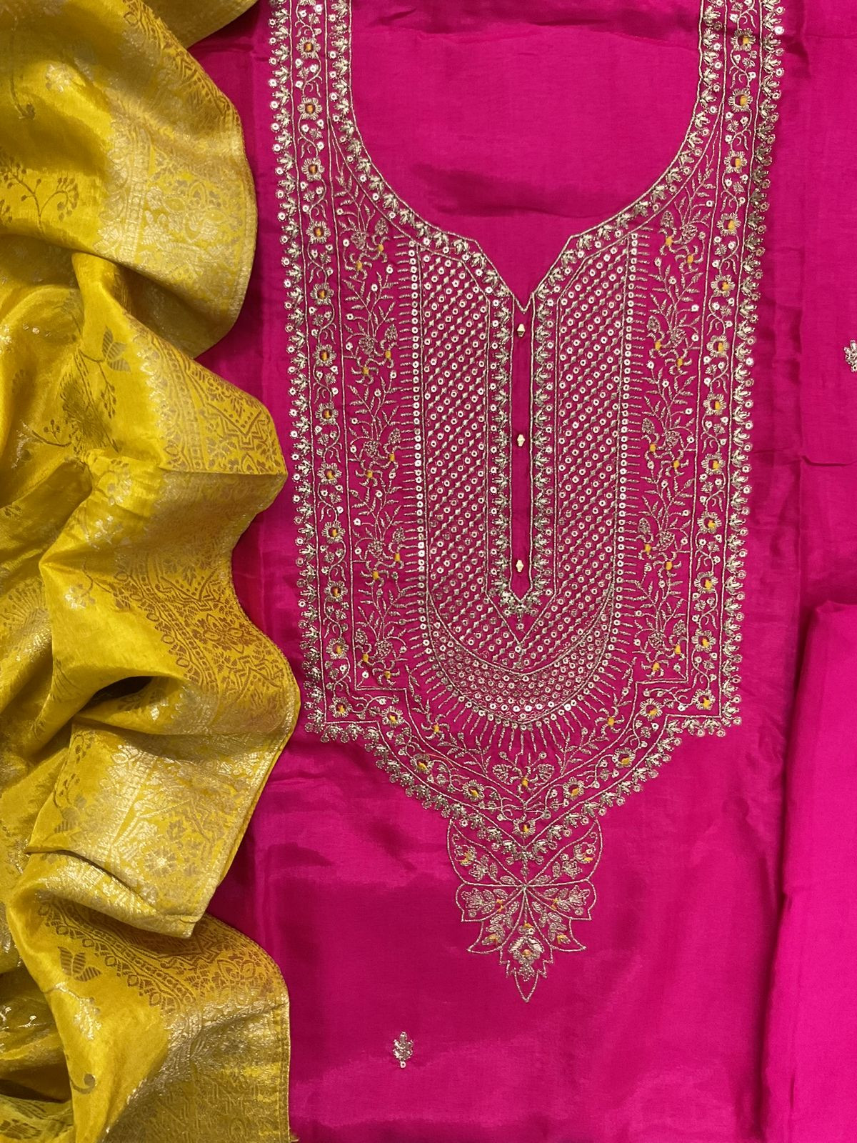 Soft Dola Silk Embroidered Banarasi Weaves Suit - Pink