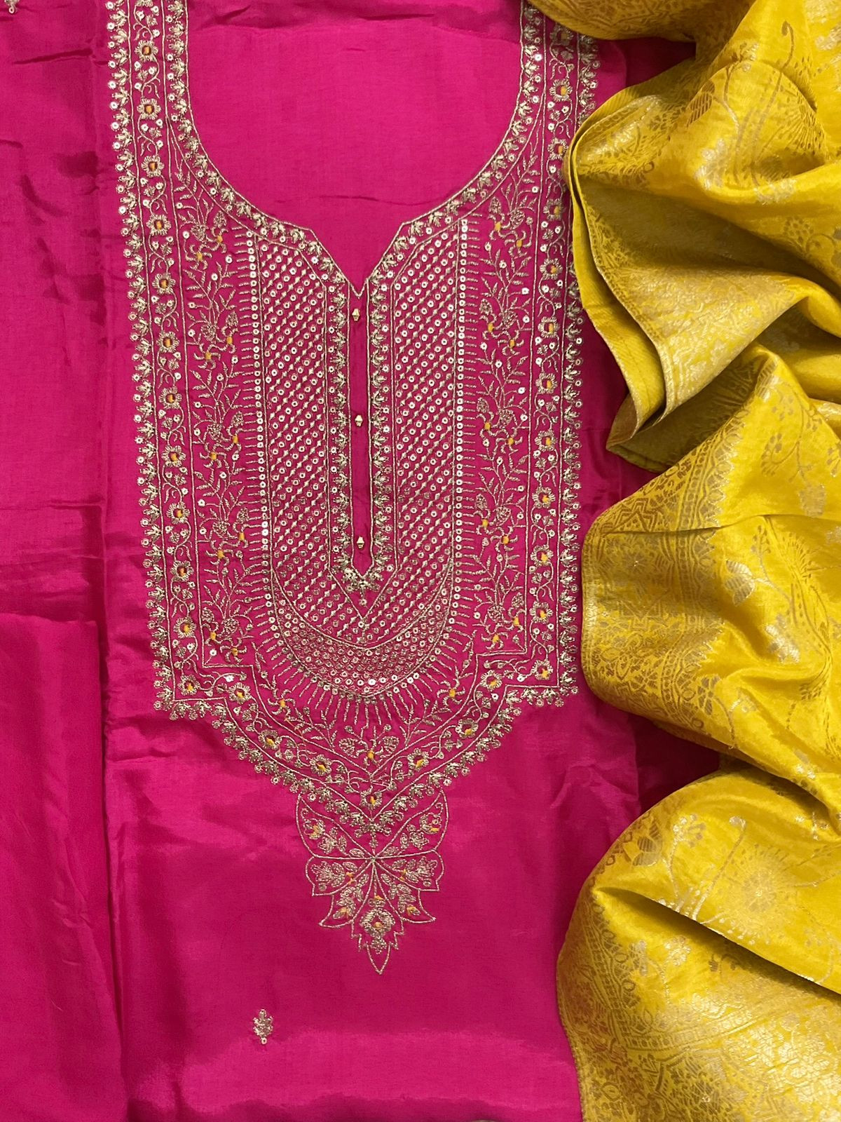 Soft Dola Silk Embroidered Banarasi Weaves Suit - Pink