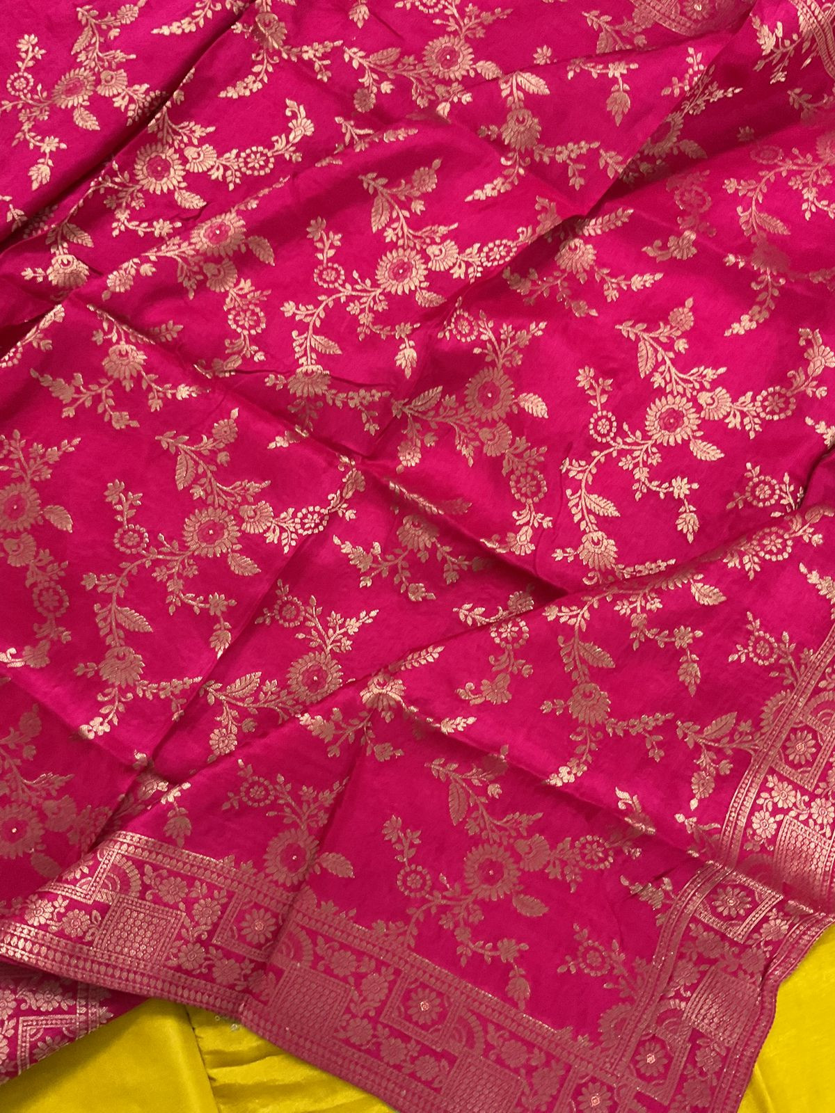 Soft Dola Silk Embroidered Banarasi Weaves Suit - Yellow