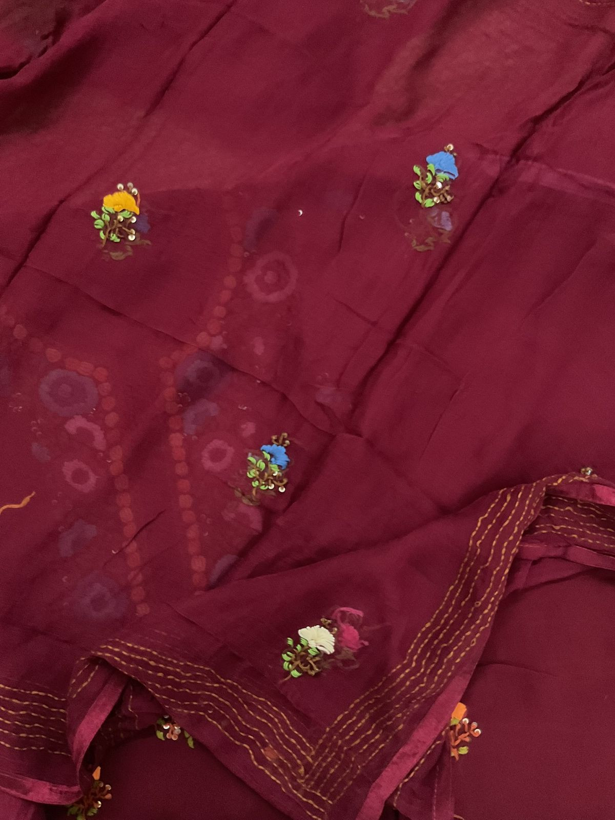 Soft Georgette Embroidered Suit - Maroon