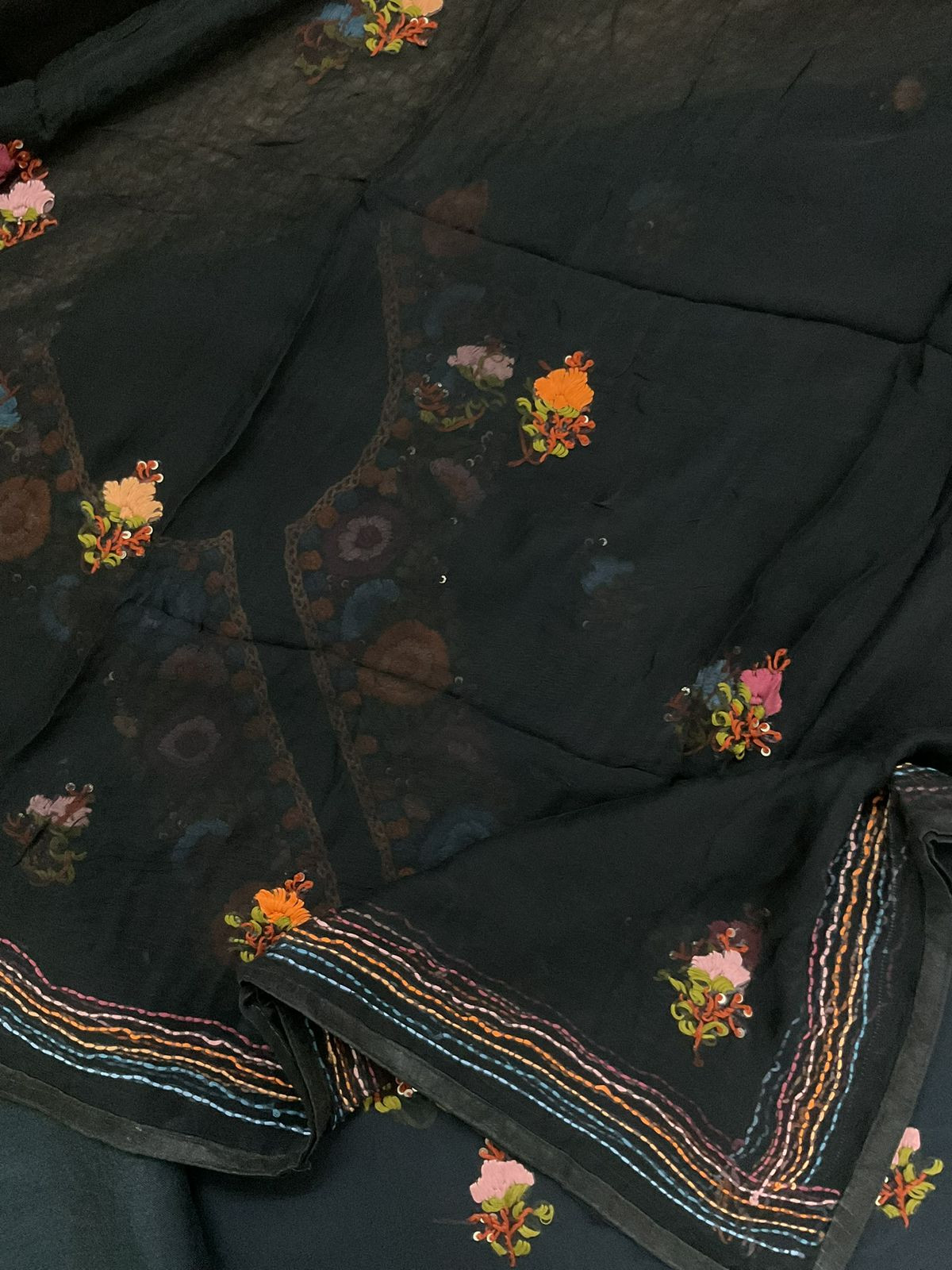 Soft Georgette Embroidered Suit - Bluish Black