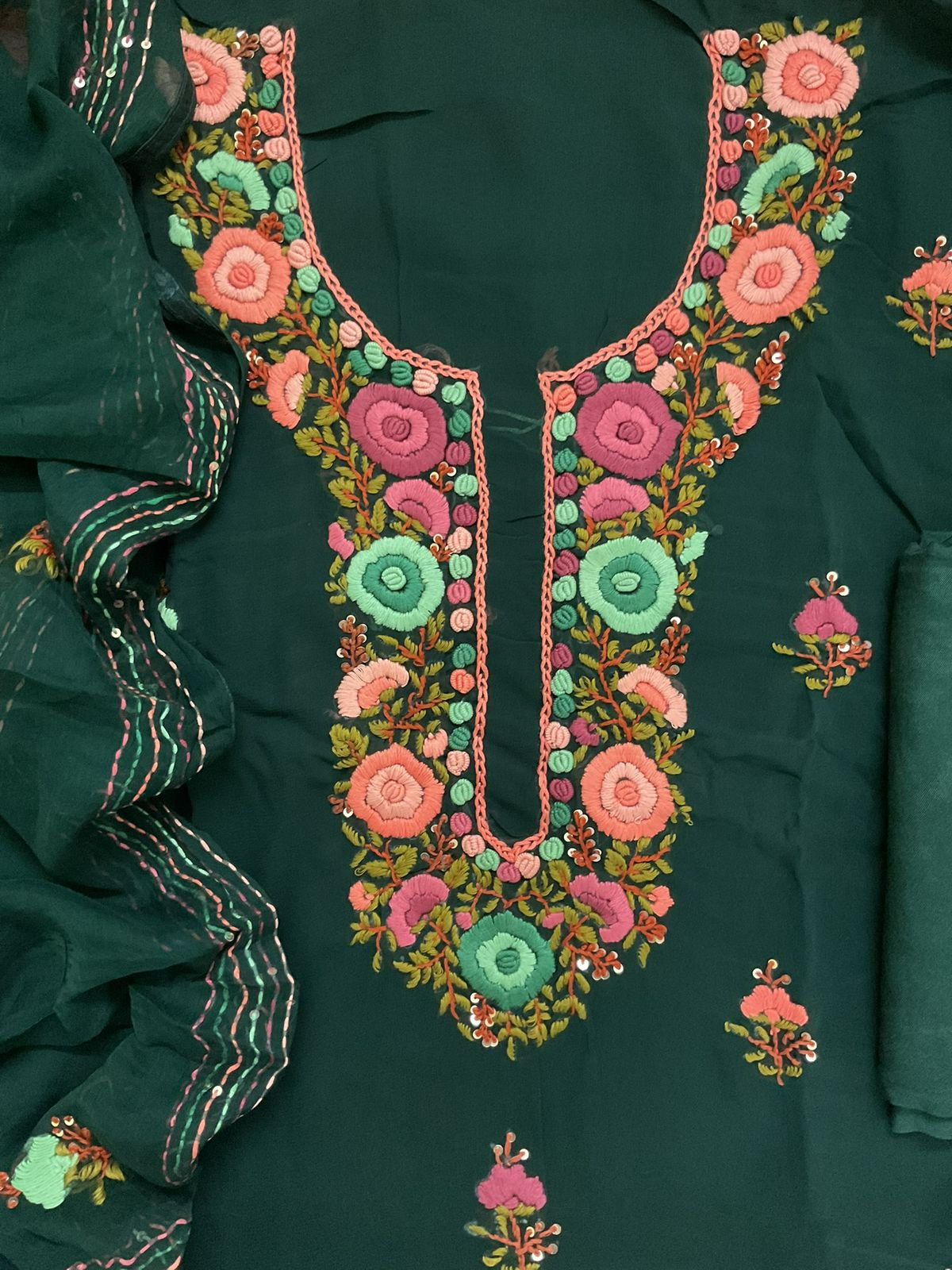 Soft Georgette Embroidered Suit - Green