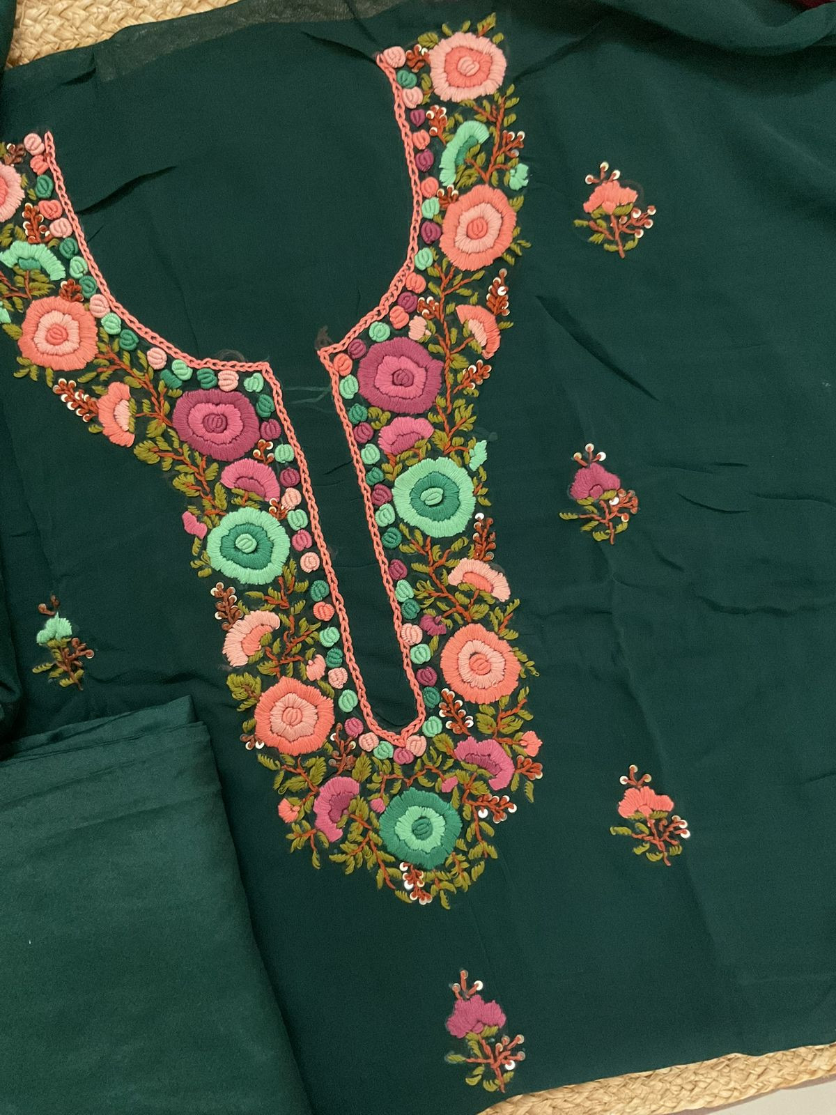 Soft Georgette Embroidered Suit - Green