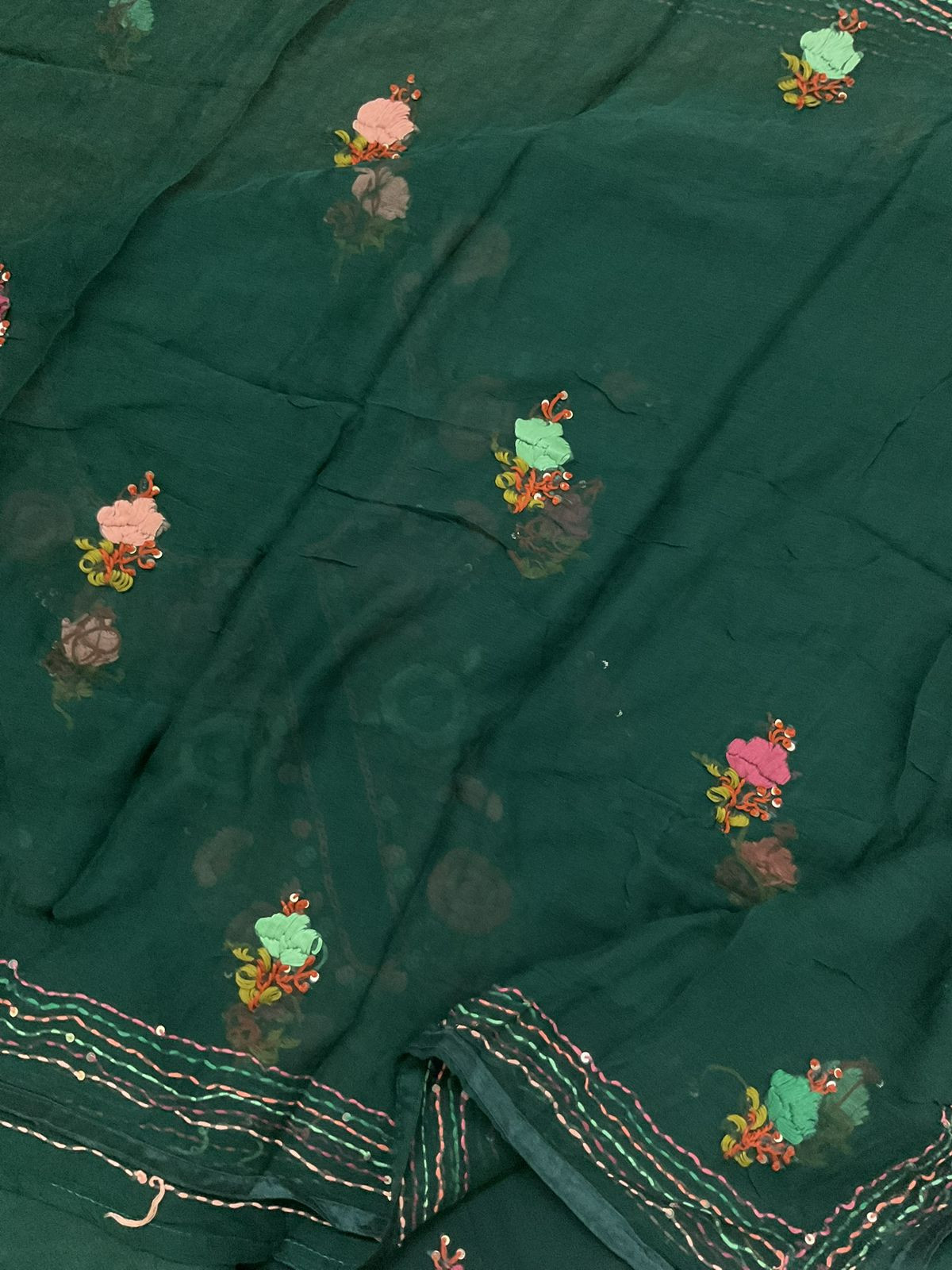 Soft Georgette Embroidered Suit - Green