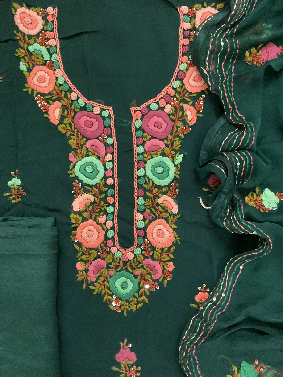 Soft Georgette Embroidered Suit - Green