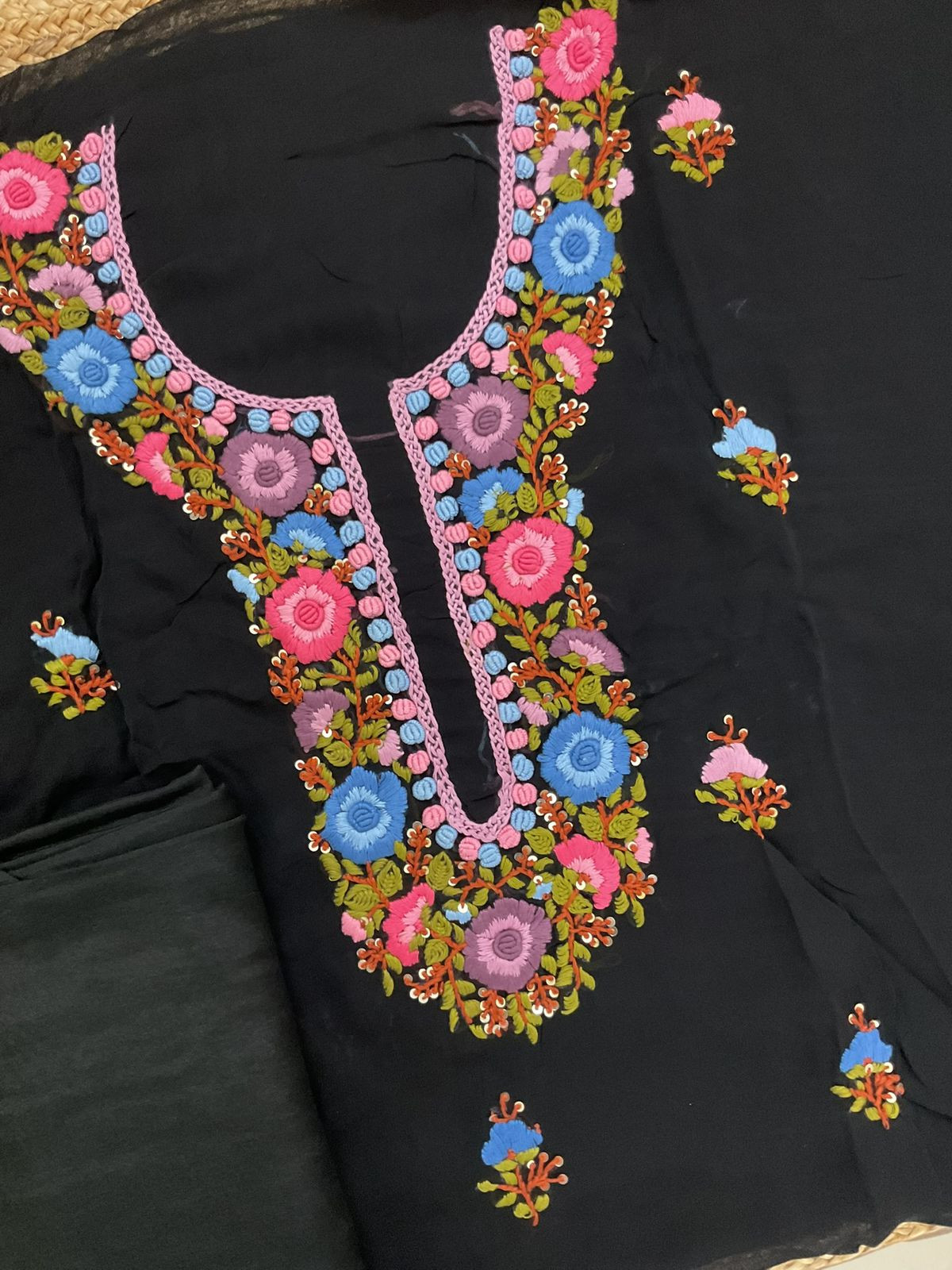 Soft Georgette Embroidered Suit - Black