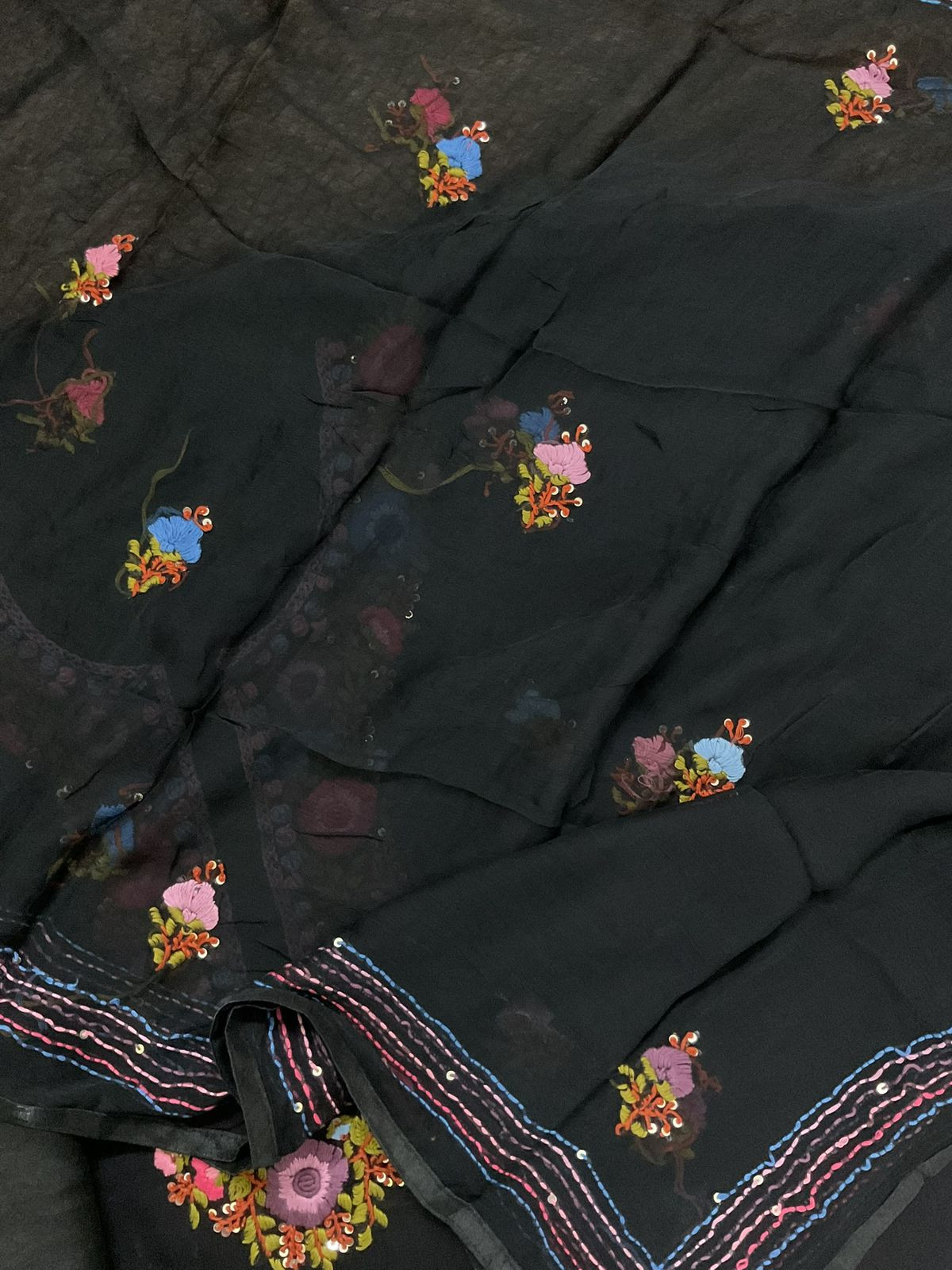 Soft Georgette Embroidered Suit - Black