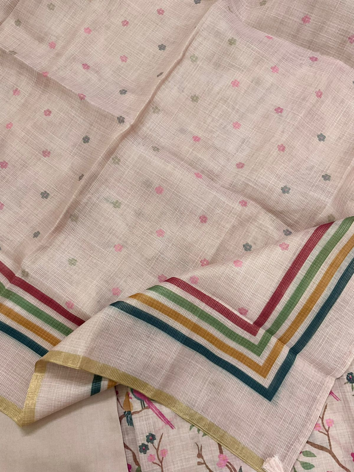 Soft Tissue Slub Cotton Printed Embroidered Suit - Pink