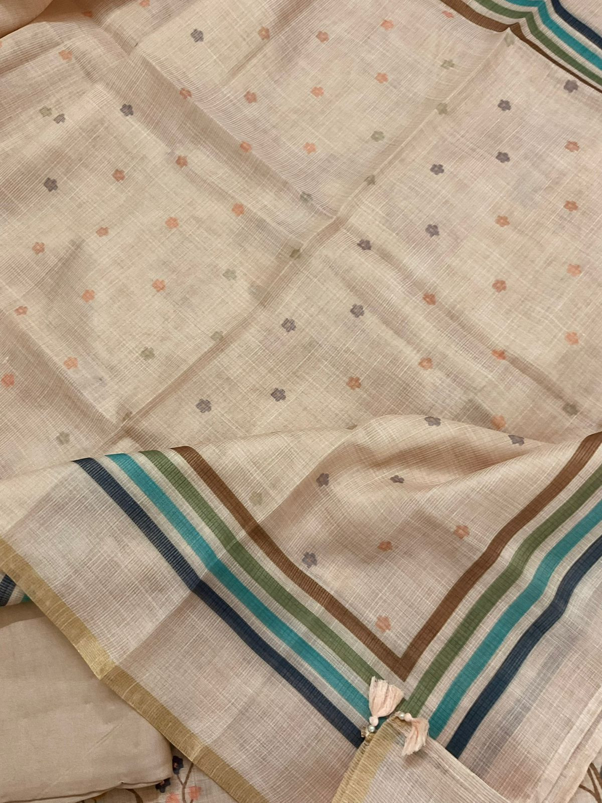 Soft Tissue Slub Cotton Printed Embroidered Suit - Peach