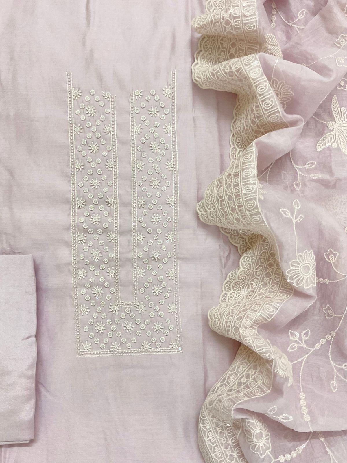Pure Muslin Embroidered Suit - Lavender
