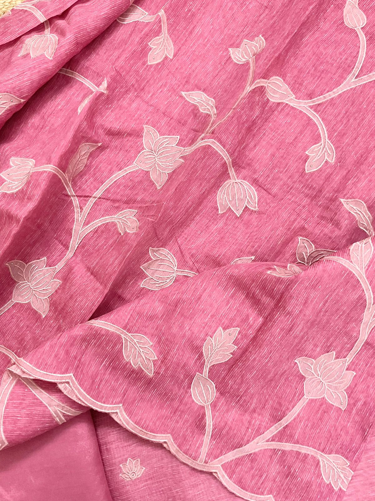 Soft Tissue Slub Cotton Printed Embroidered Suit - Pink